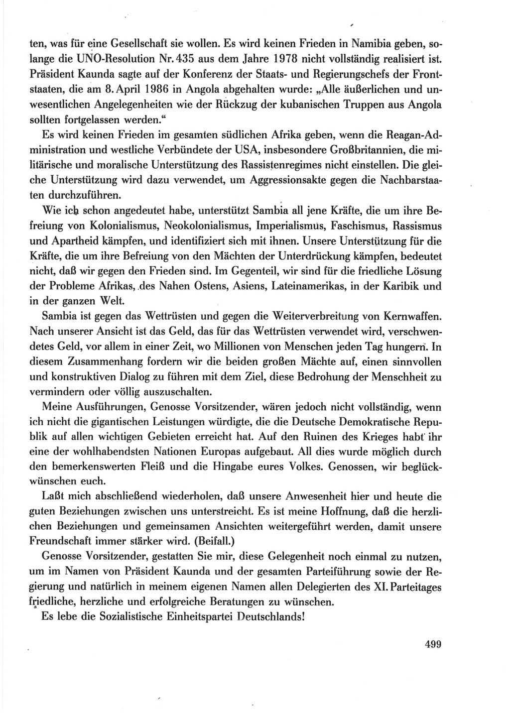 Protokoll der Verhandlungen des Ⅺ. Parteitages der Sozialistischen Einheitspartei Deutschlands (SED) [Deutsche Demokratische Republik (DDR)] 1986, Seite 499