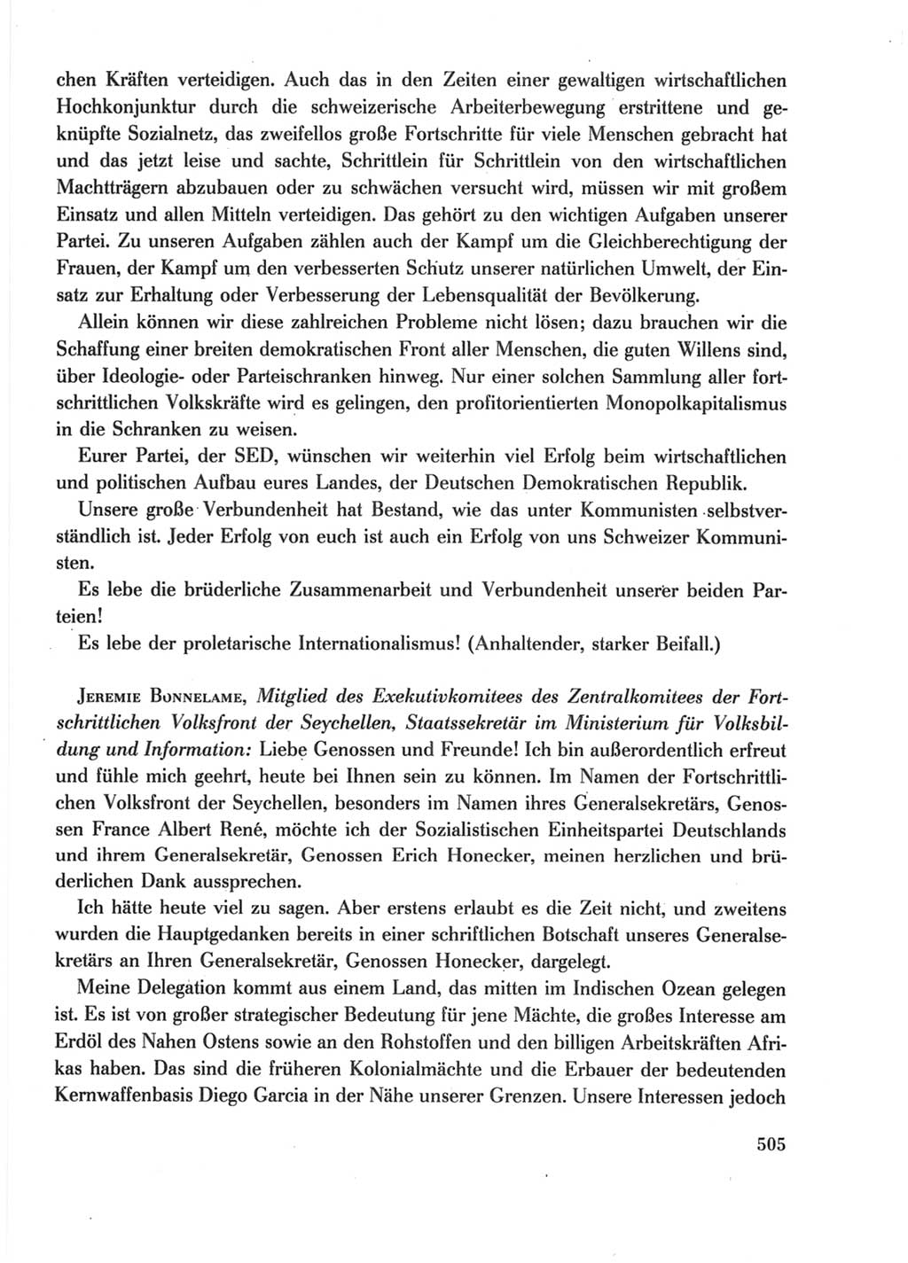 Protokoll der Verhandlungen des Ⅺ. Parteitages der Sozialistischen Einheitspartei Deutschlands (SED) [Deutsche Demokratische Republik (DDR)] 1986, Seite 505