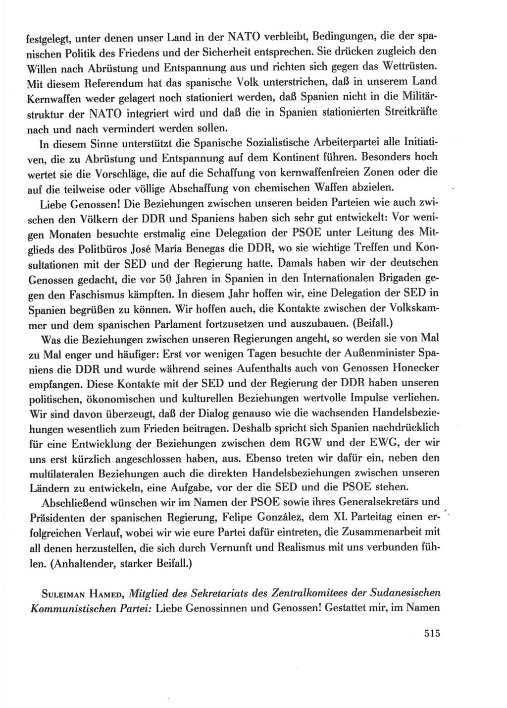 Protokoll der Verhandlungen des Ⅺ. Parteitages der Sozialistischen Einheitspartei Deutschlands (SED) [Deutsche Demokratische Republik (DDR)] 1986, Seite 515