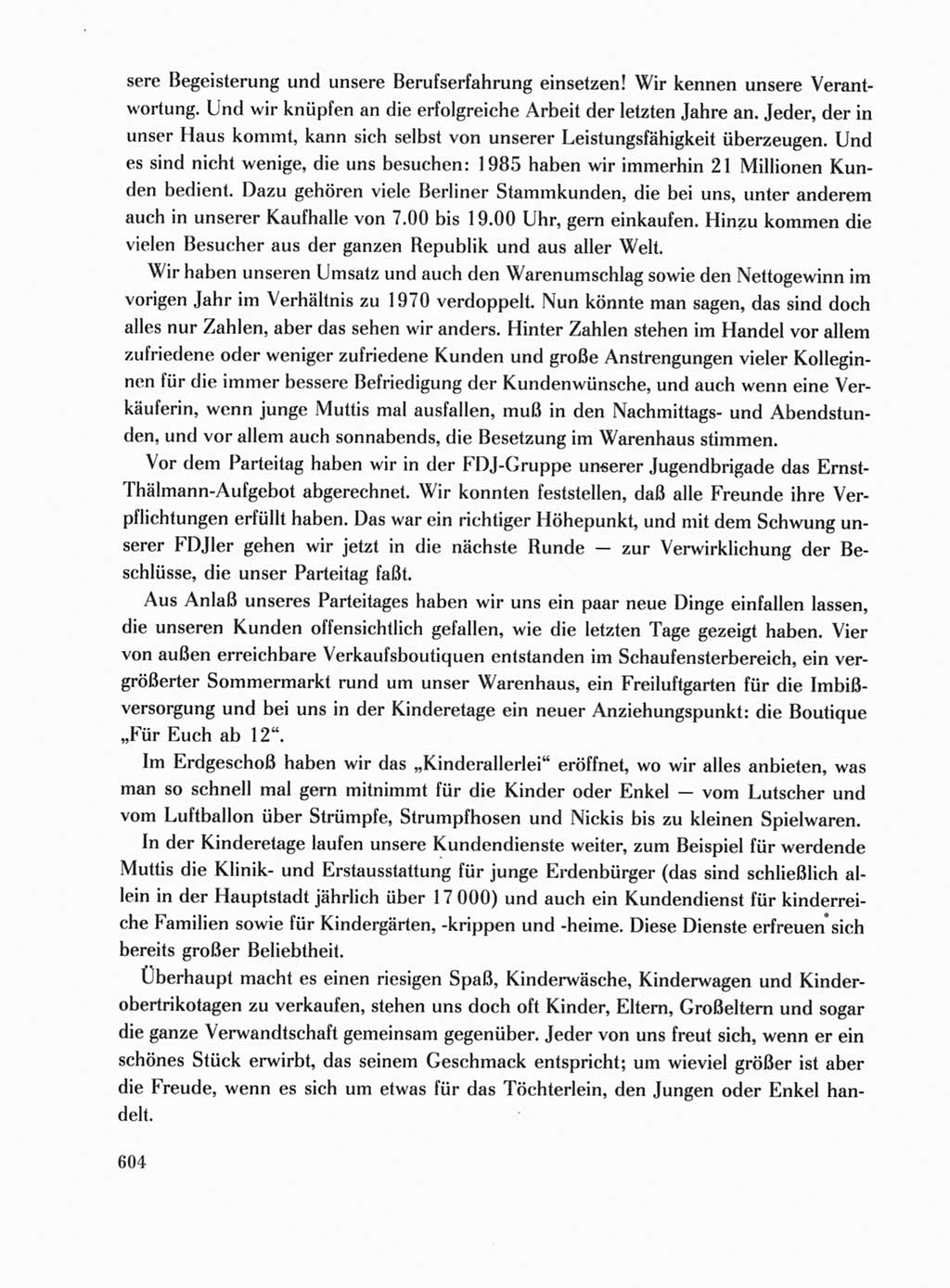 Protokoll der Verhandlungen des Ⅺ. Parteitages der Sozialistischen Einheitspartei Deutschlands (SED) [Deutsche Demokratische Republik (DDR)] 1986, Seite 604