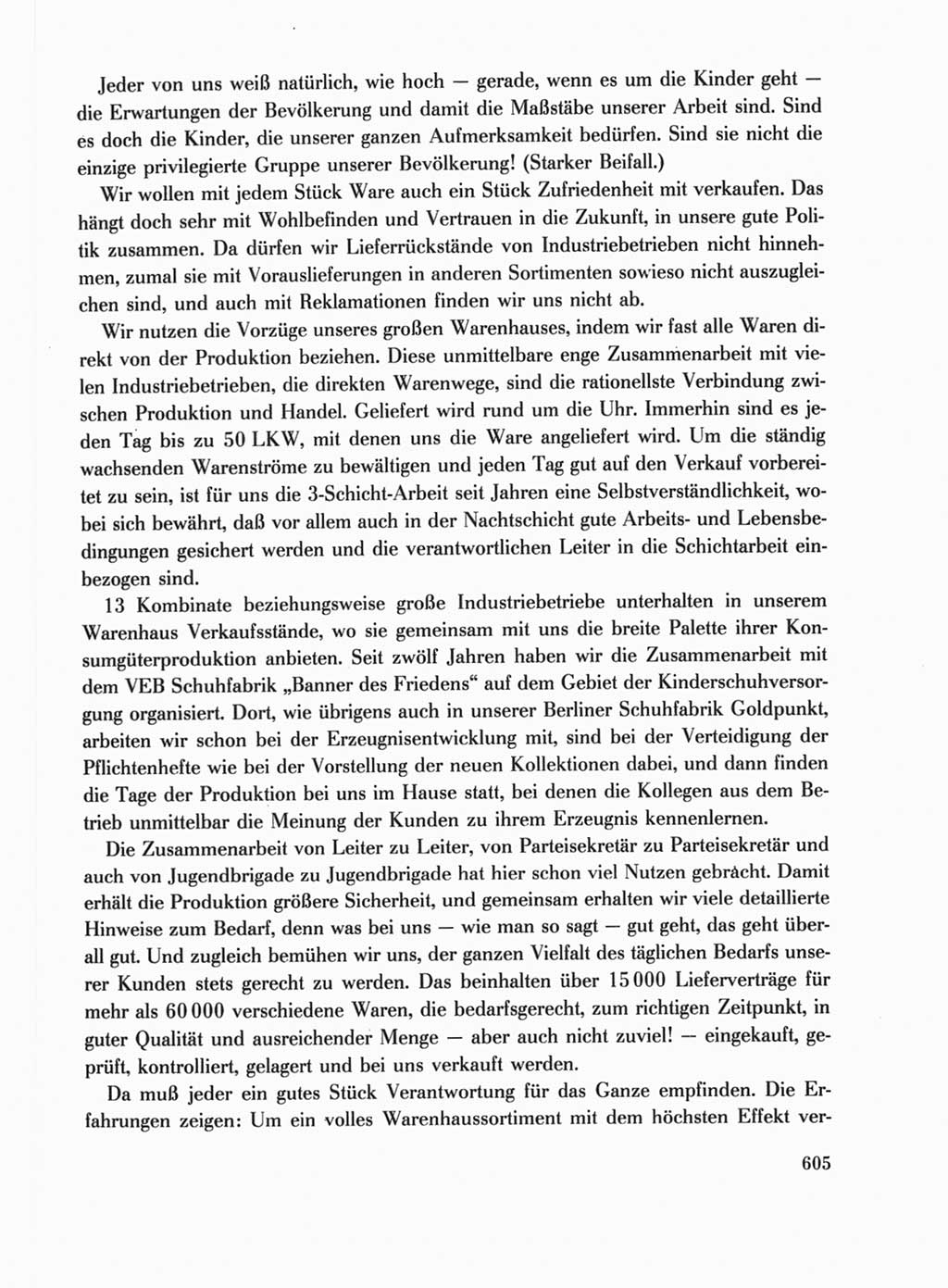 Protokoll der Verhandlungen des Ⅺ. Parteitages der Sozialistischen Einheitspartei Deutschlands (SED) [Deutsche Demokratische Republik (DDR)] 1986, Seite 605