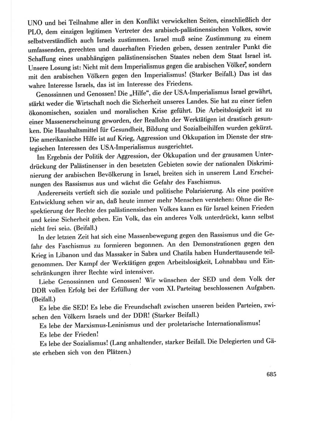 Protokoll der Verhandlungen des Ⅺ. Parteitages der Sozialistischen Einheitspartei Deutschlands (SED) [Deutsche Demokratische Republik (DDR)] 1986, Seite 685