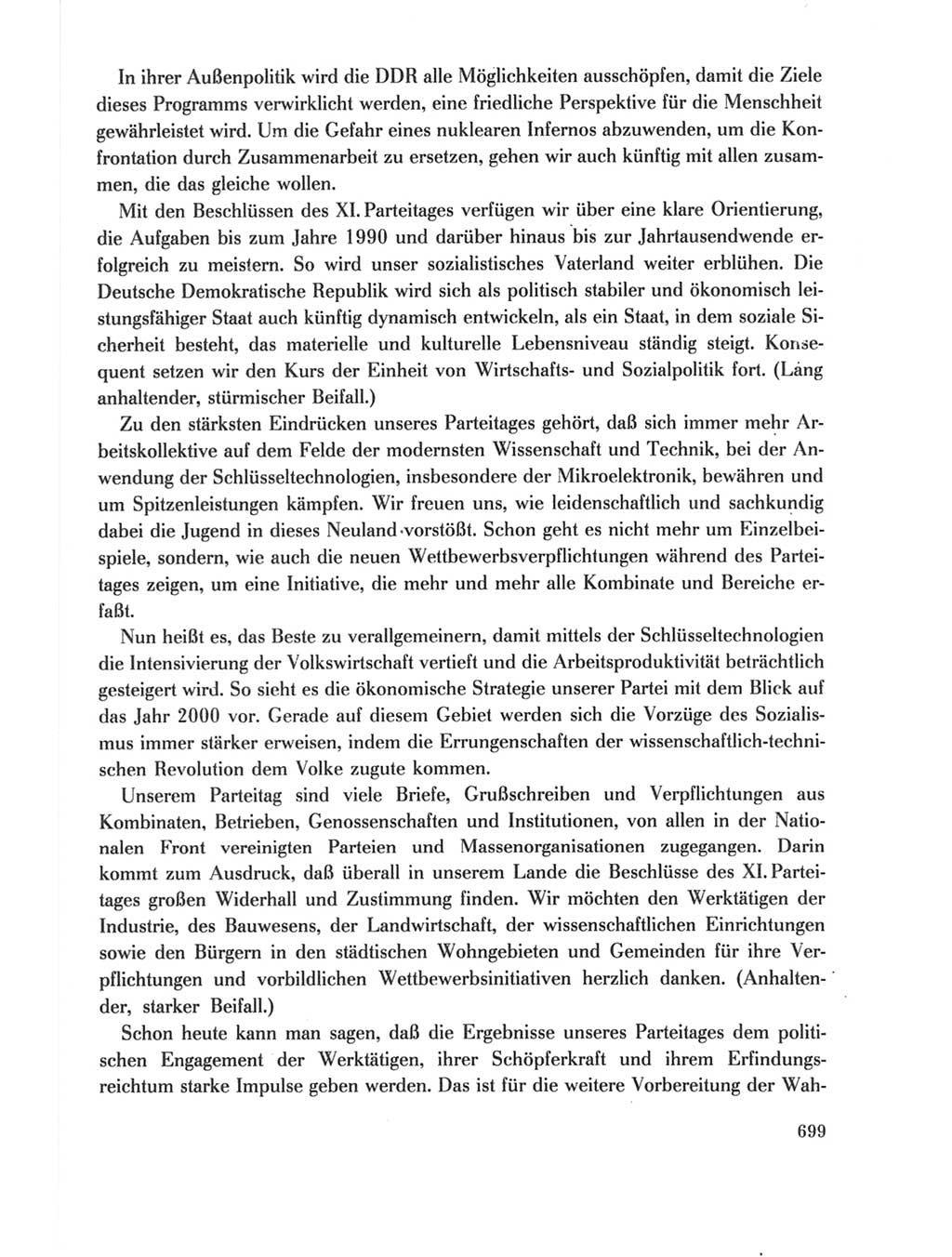 Protokoll der Verhandlungen des Ⅺ. Parteitages der Sozialistischen Einheitspartei Deutschlands (SED) [Deutsche Demokratische Republik (DDR)] 1986, Seite 699