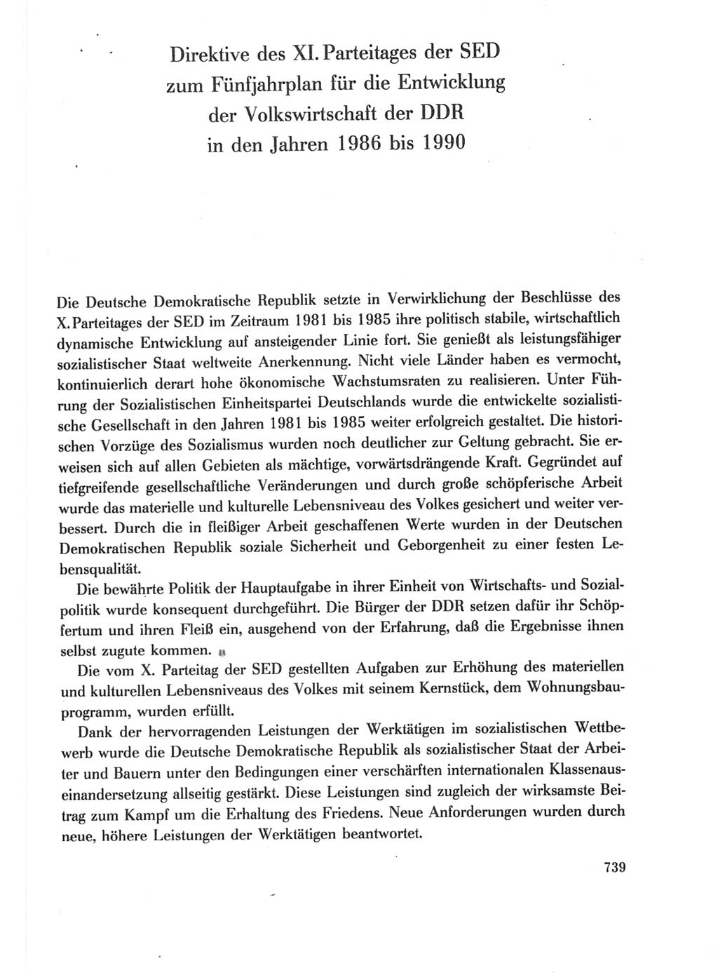 Protokoll der Verhandlungen des Ⅺ. Parteitages der Sozialistischen Einheitspartei Deutschlands (SED) [Deutsche Demokratische Republik (DDR)] 1986, Seite 739