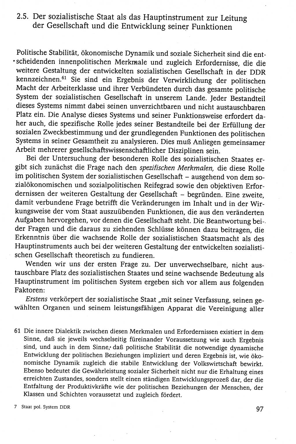 Der Staat im politischen System der DDR (Deutsche Demokratische Republik) 1986, Seite 97 (St. pol. Sys. DDR 1986, S. 97)