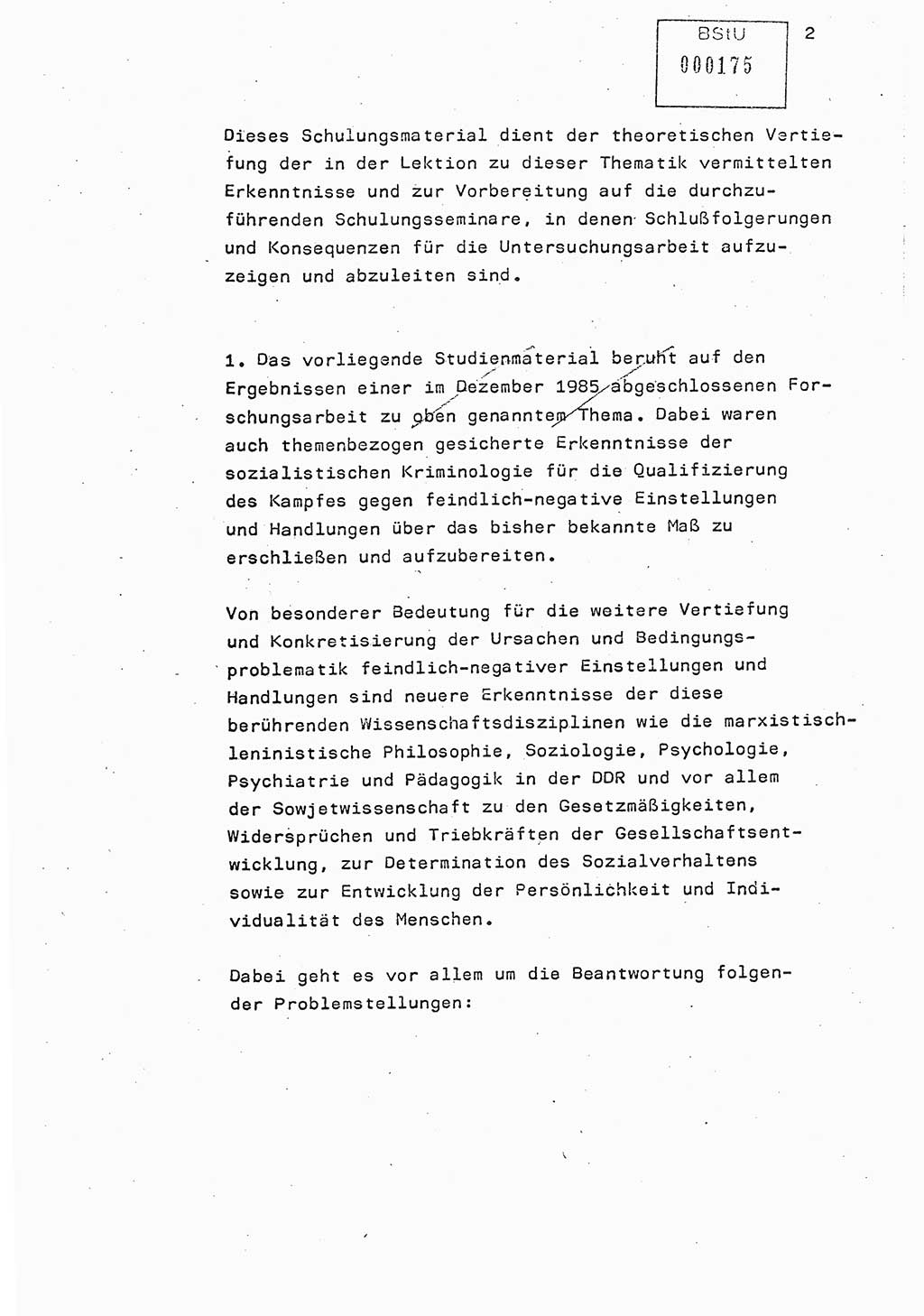 Studienmaterial Ministerium für Staatssicherheit (MfS) [Deutsche Demokratische Republik (DDR)], Hauptabteilung (HA) Ⅸ/ Auswertungs- und Kontrollgruppe (AKG), Berlin ca. 1986, Seite 2 (Stud.-Mat. MfS DDR HA Ⅸ/AKG 1986, S. 2)