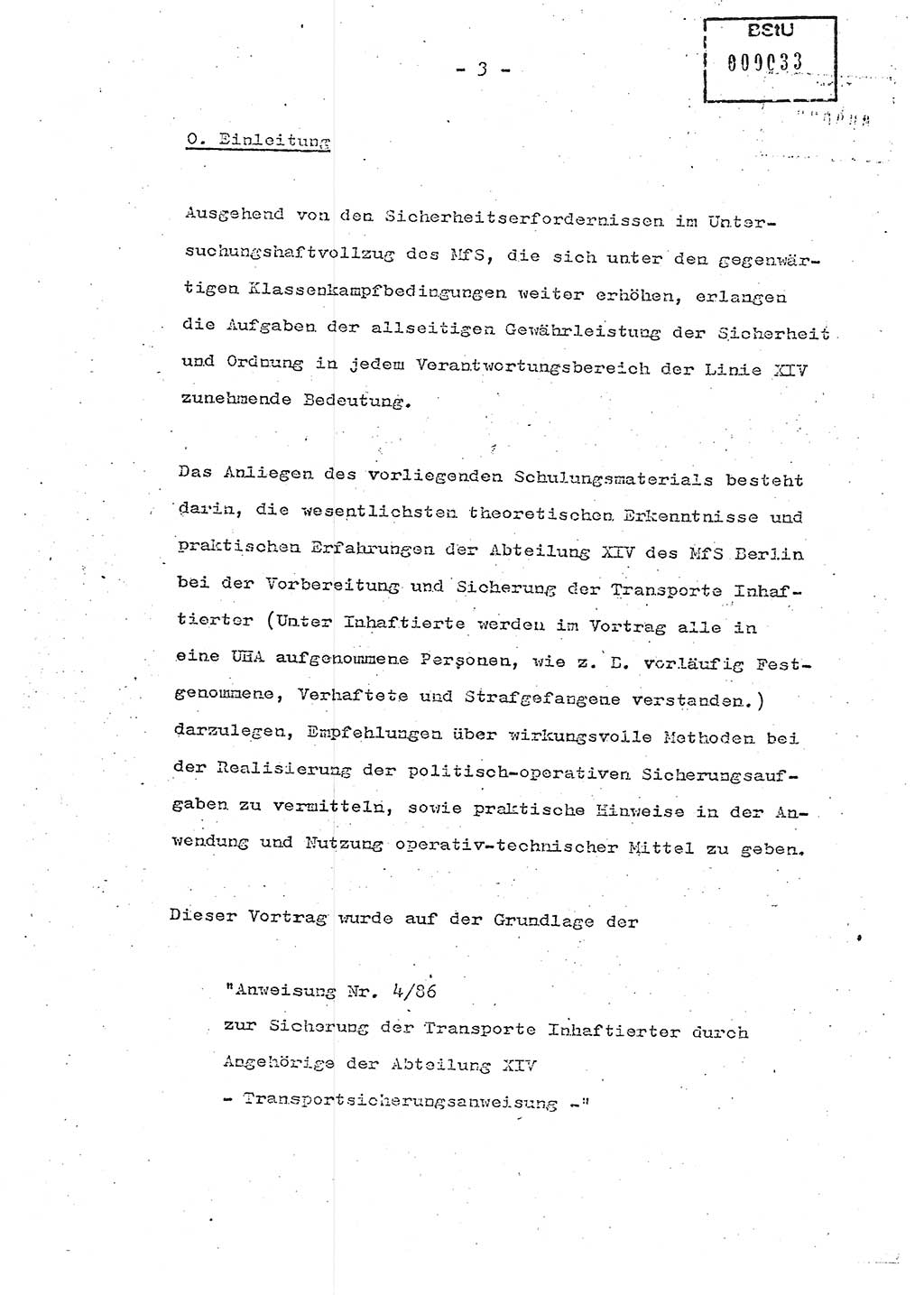 Schulungsmaterial Exemplar-Nr.: 7, Ministerium für Staatssicherheit [Deutsche Demokratische Republik (DDR)], Abteilung (Abt.) ⅩⅣ, Berlin 1986, Seite 3 (Sch.-Mat. Expl. 7 MfS DDR Abt. ⅩⅣ /86 1986, S. 3)