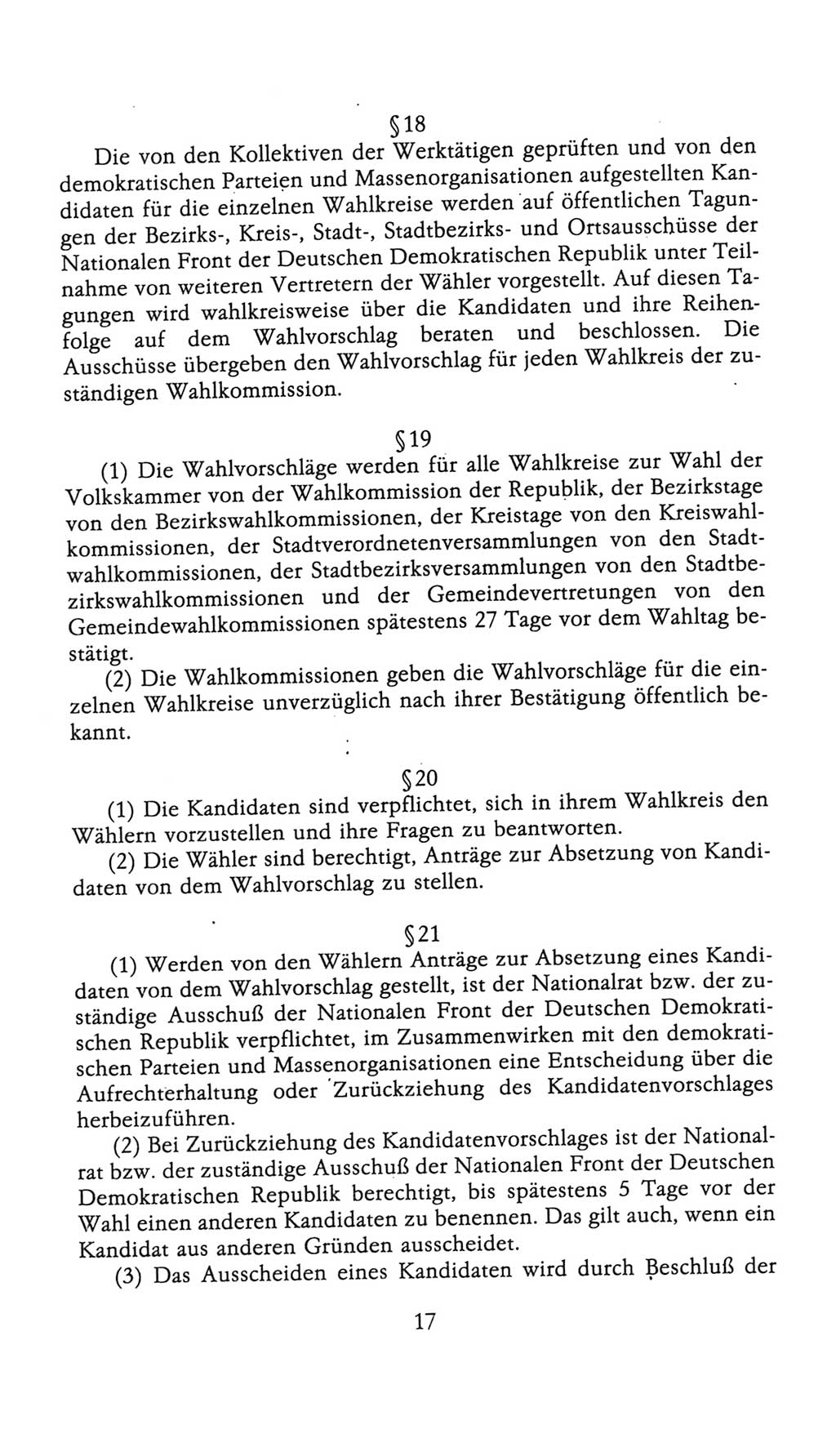 Volkskammer (VK) der Deutschen Demokratischen Republik (DDR), 9. Wahlperiode 1986-1990, Seite 17 (VK. DDR 9. WP. 1986-1990, S. 17)