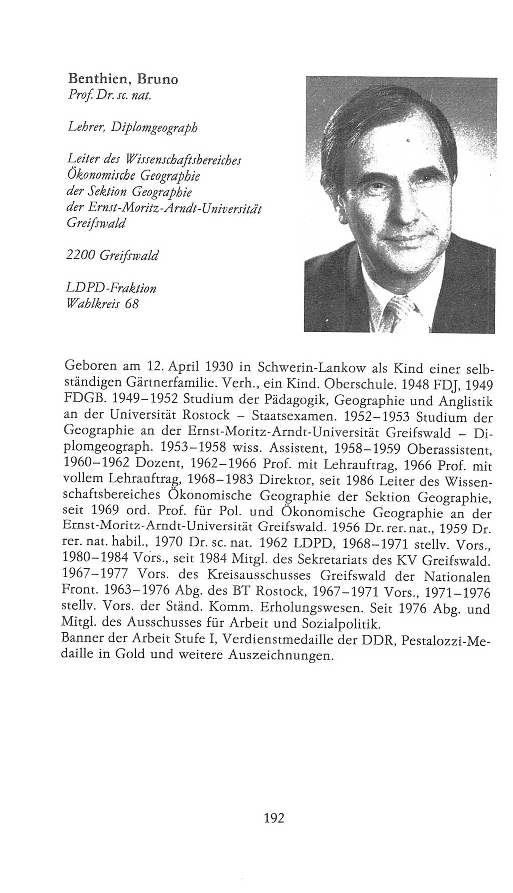 Volkskammer (VK) der Deutschen Demokratischen Republik (DDR), 9. Wahlperiode 1986-1990, Seite 192 (VK. DDR 9. WP. 1986-1990, S. 192)