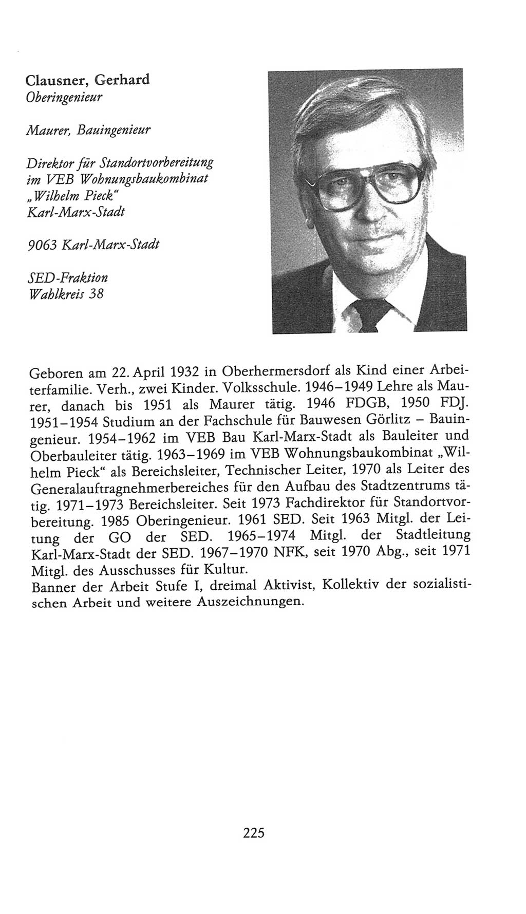 Volkskammer (VK) der Deutschen Demokratischen Republik (DDR), 9. Wahlperiode 1986-1990, Seite 225 (VK. DDR 9. WP. 1986-1990, S. 225)