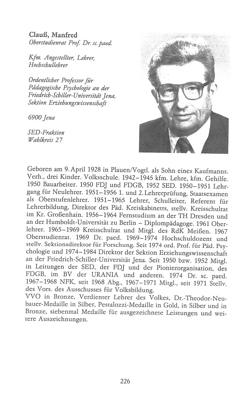 Volkskammer (VK) der Deutschen Demokratischen Republik (DDR), 9. Wahlperiode 1986-1990, Seite 226 (VK. DDR 9. WP. 1986-1990, S. 226)