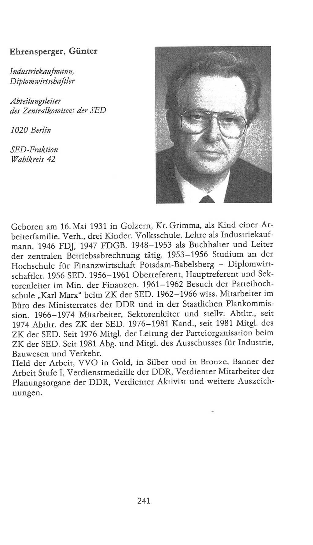 Volkskammer (VK) der Deutschen Demokratischen Republik (DDR), 9. Wahlperiode 1986-1990, Seite 241 (VK. DDR 9. WP. 1986-1990, S. 241)