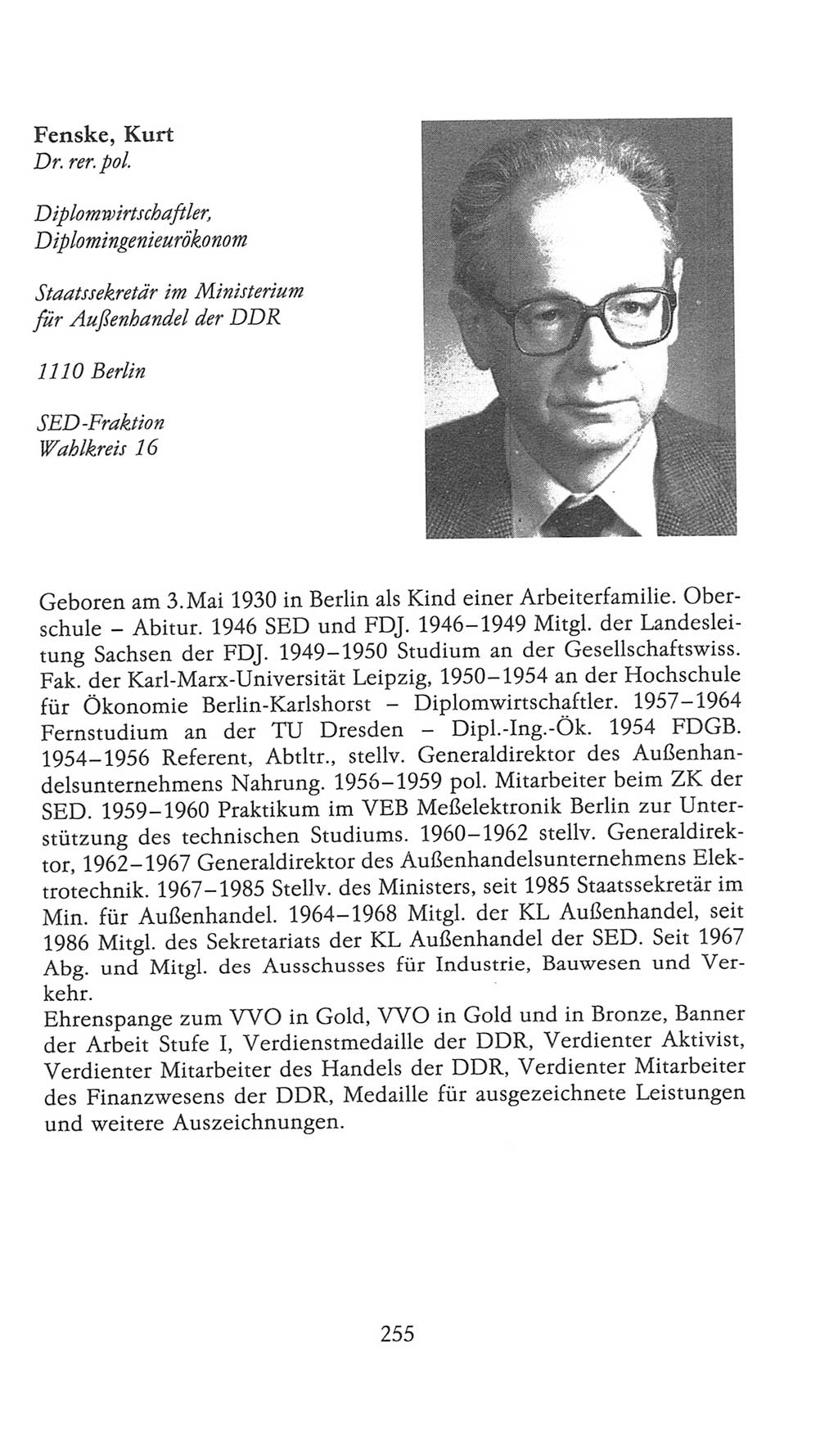 Volkskammer (VK) der Deutschen Demokratischen Republik (DDR), 9. Wahlperiode 1986-1990, Seite 255 (VK. DDR 9. WP. 1986-1990, S. 255)