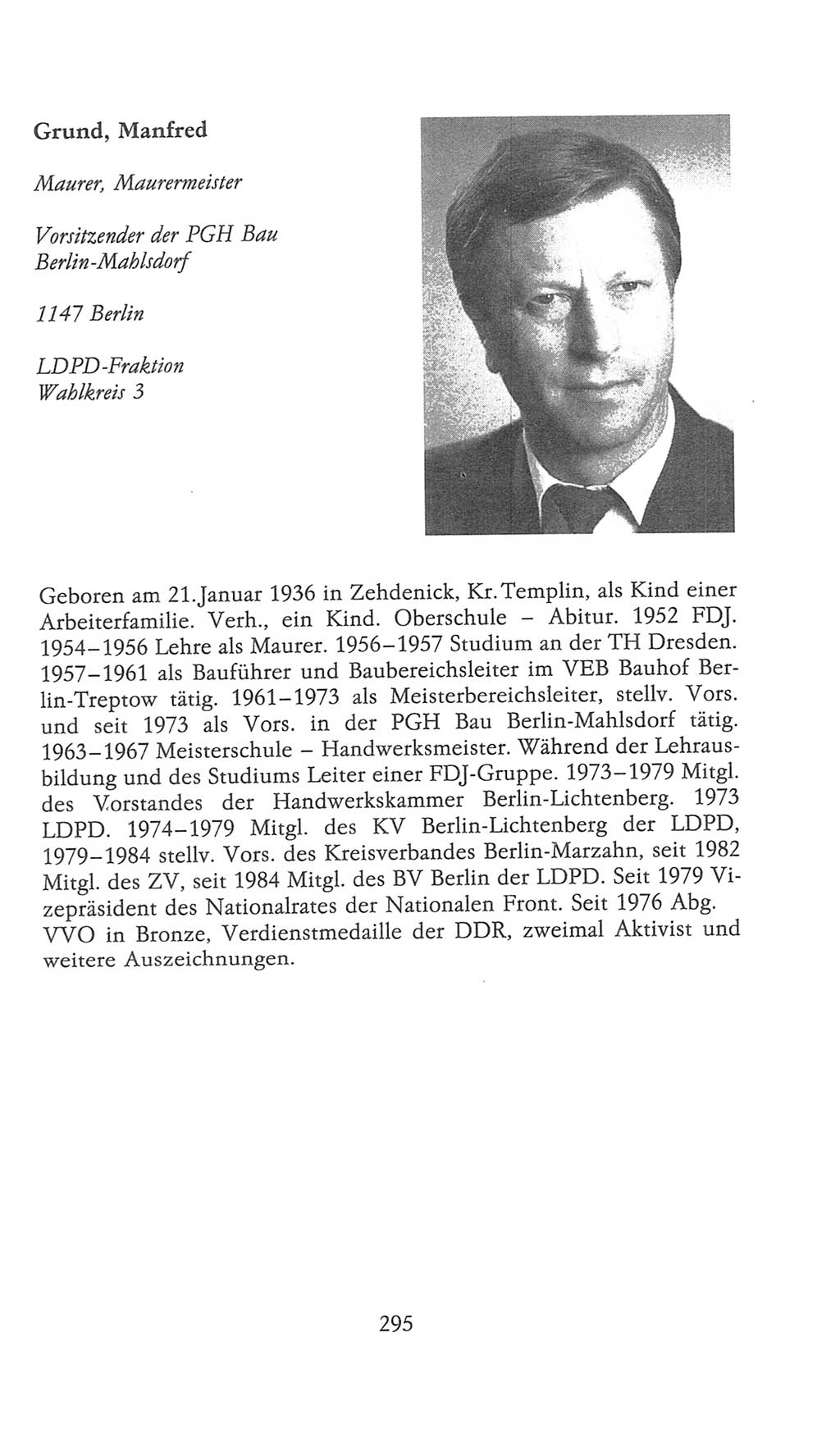 Volkskammer (VK) der Deutschen Demokratischen Republik (DDR), 9. Wahlperiode 1986-1990, Seite 295 (VK. DDR 9. WP. 1986-1990, S. 295)