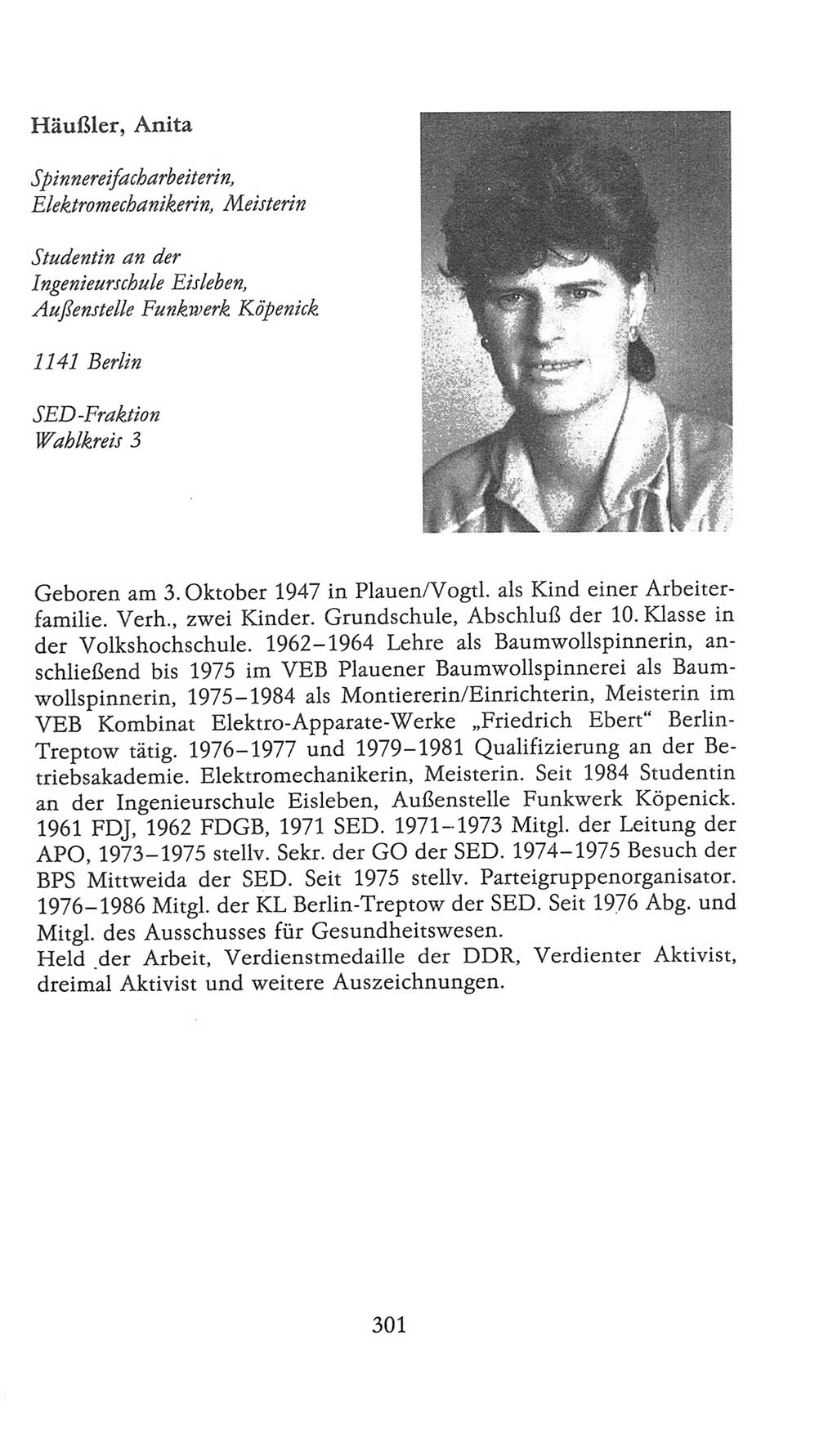 Volkskammer (VK) der Deutschen Demokratischen Republik (DDR), 9. Wahlperiode 1986-1990, Seite 301 (VK. DDR 9. WP. 1986-1990, S. 301)