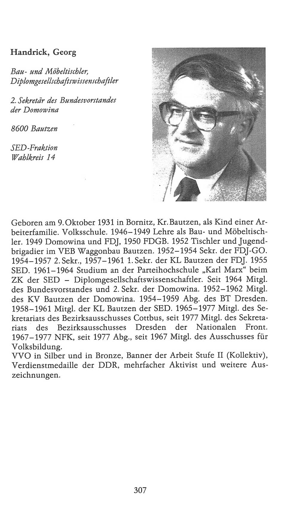 Volkskammer (VK) der Deutschen Demokratischen Republik (DDR), 9. Wahlperiode 1986-1990, Seite 307 (VK. DDR 9. WP. 1986-1990, S. 307)