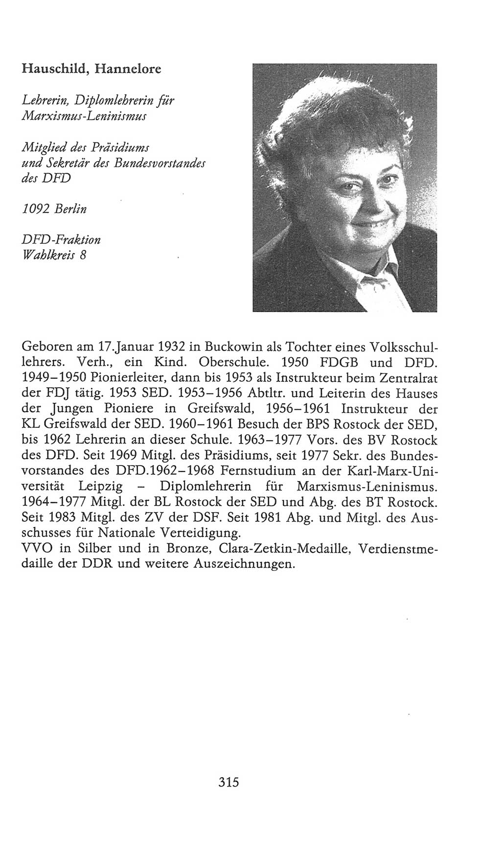 Volkskammer (VK) der Deutschen Demokratischen Republik (DDR), 9. Wahlperiode 1986-1990, Seite 315 (VK. DDR 9. WP. 1986-1990, S. 315)