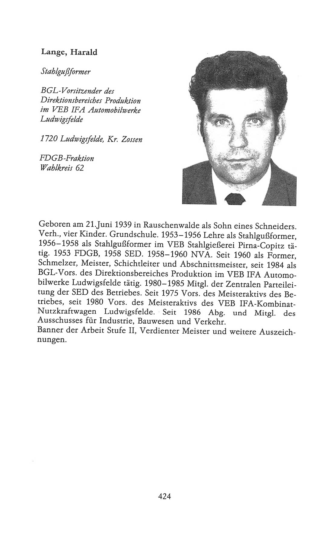 Volkskammer (VK) der Deutschen Demokratischen Republik (DDR), 9. Wahlperiode 1986-1990, Seite 424 (VK. DDR 9. WP. 1986-1990, S. 424)