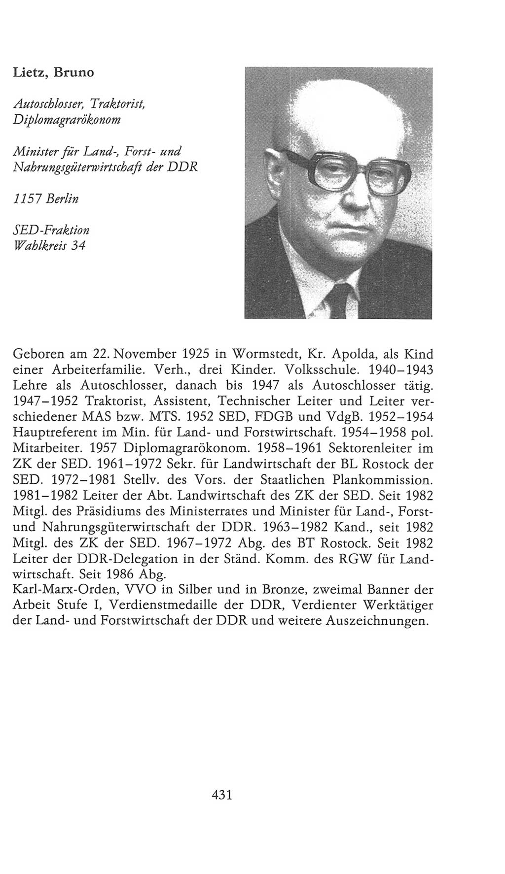 Volkskammer (VK) der Deutschen Demokratischen Republik (DDR), 9. Wahlperiode 1986-1990, Seite 431 (VK. DDR 9. WP. 1986-1990, S. 431)