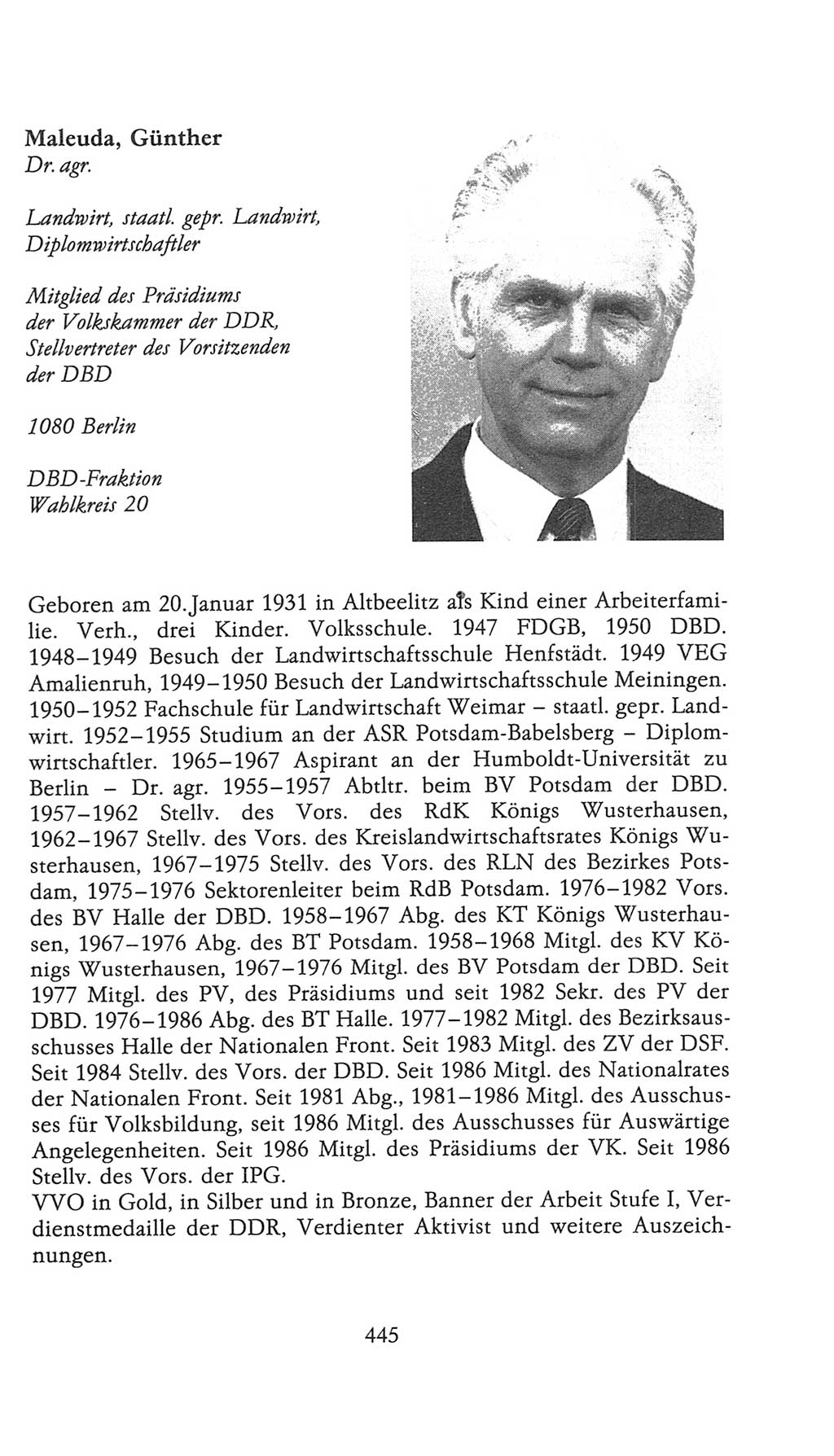 Volkskammer (VK) der Deutschen Demokratischen Republik (DDR), 9. Wahlperiode 1986-1990, Seite 445 (VK. DDR 9. WP. 1986-1990, S. 445)