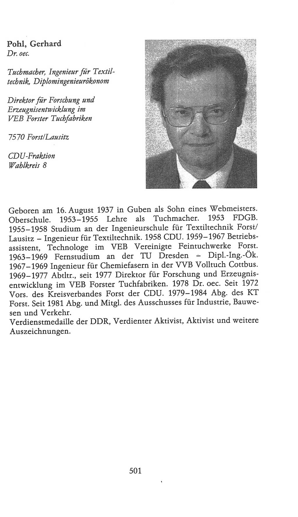 Volkskammer (VK) der Deutschen Demokratischen Republik (DDR), 9. Wahlperiode 1986-1990, Seite 501 (VK. DDR 9. WP. 1986-1990, S. 501)