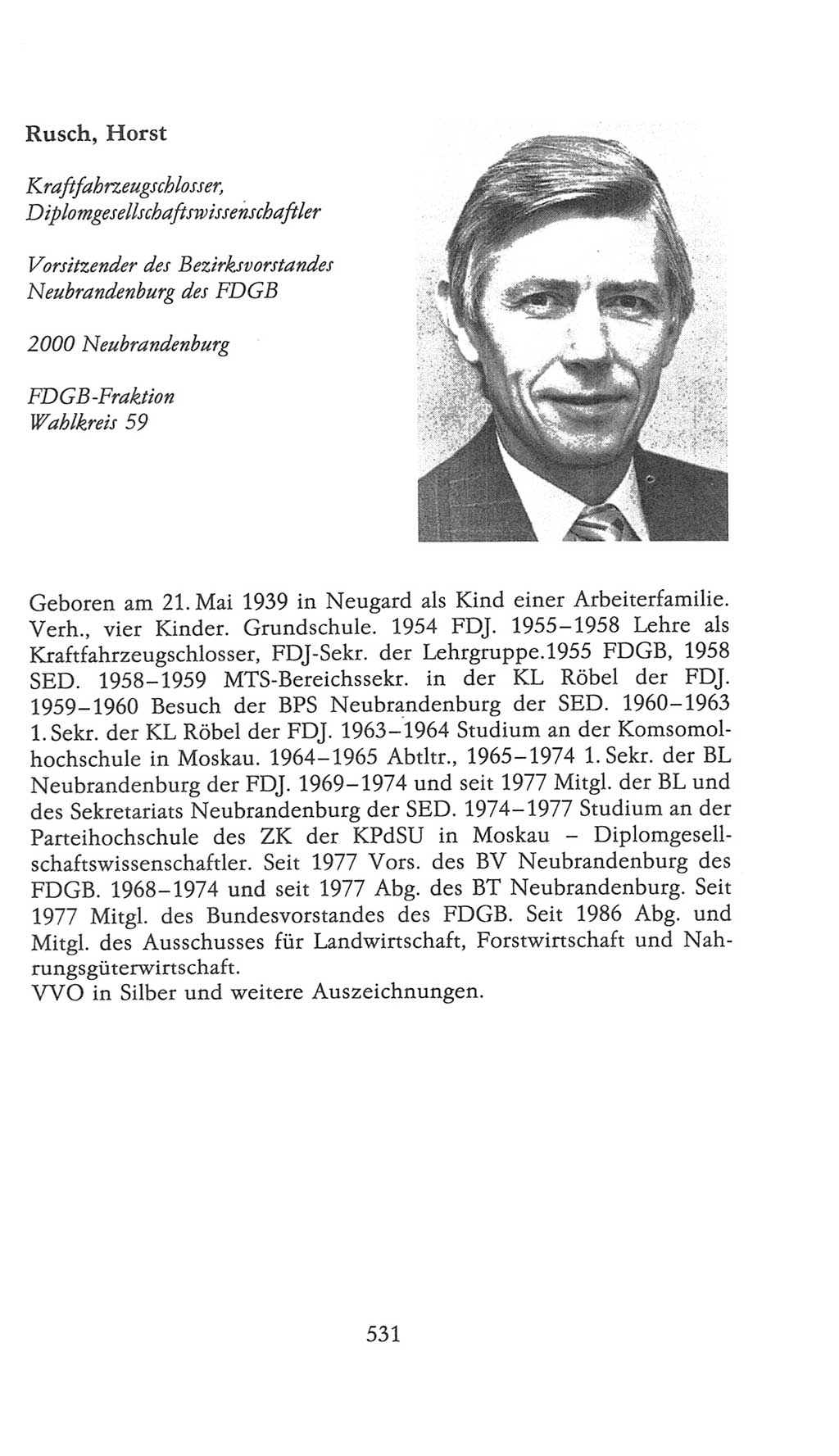 Volkskammer (VK) der Deutschen Demokratischen Republik (DDR), 9. Wahlperiode 1986-1990, Seite 531 (VK. DDR 9. WP. 1986-1990, S. 531)