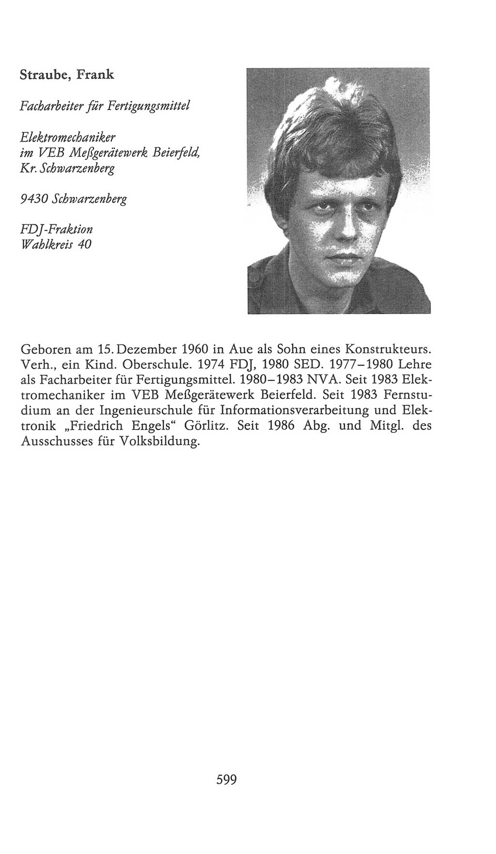 Volkskammer (VK) der Deutschen Demokratischen Republik (DDR), 9. Wahlperiode 1986-1990, Seite 599 (VK. DDR 9. WP. 1986-1990, S. 599)