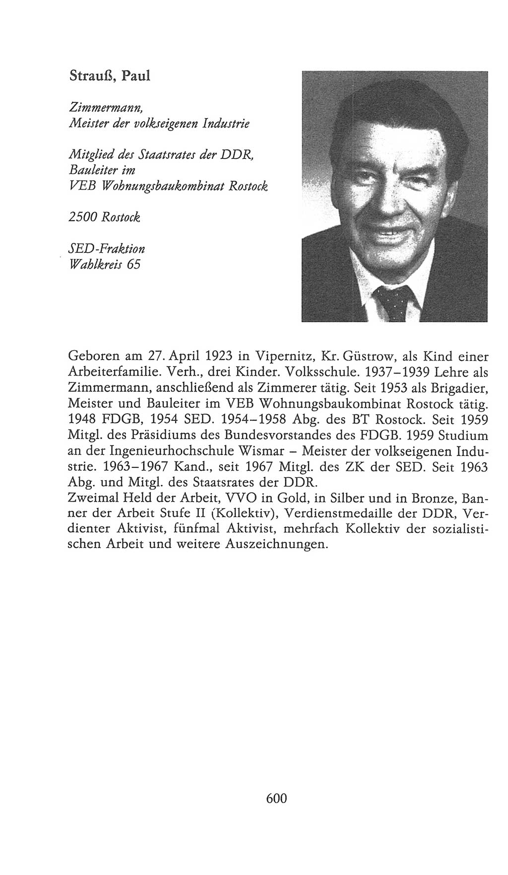 Volkskammer (VK) der Deutschen Demokratischen Republik (DDR), 9. Wahlperiode 1986-1990, Seite 600 (VK. DDR 9. WP. 1986-1990, S. 600)