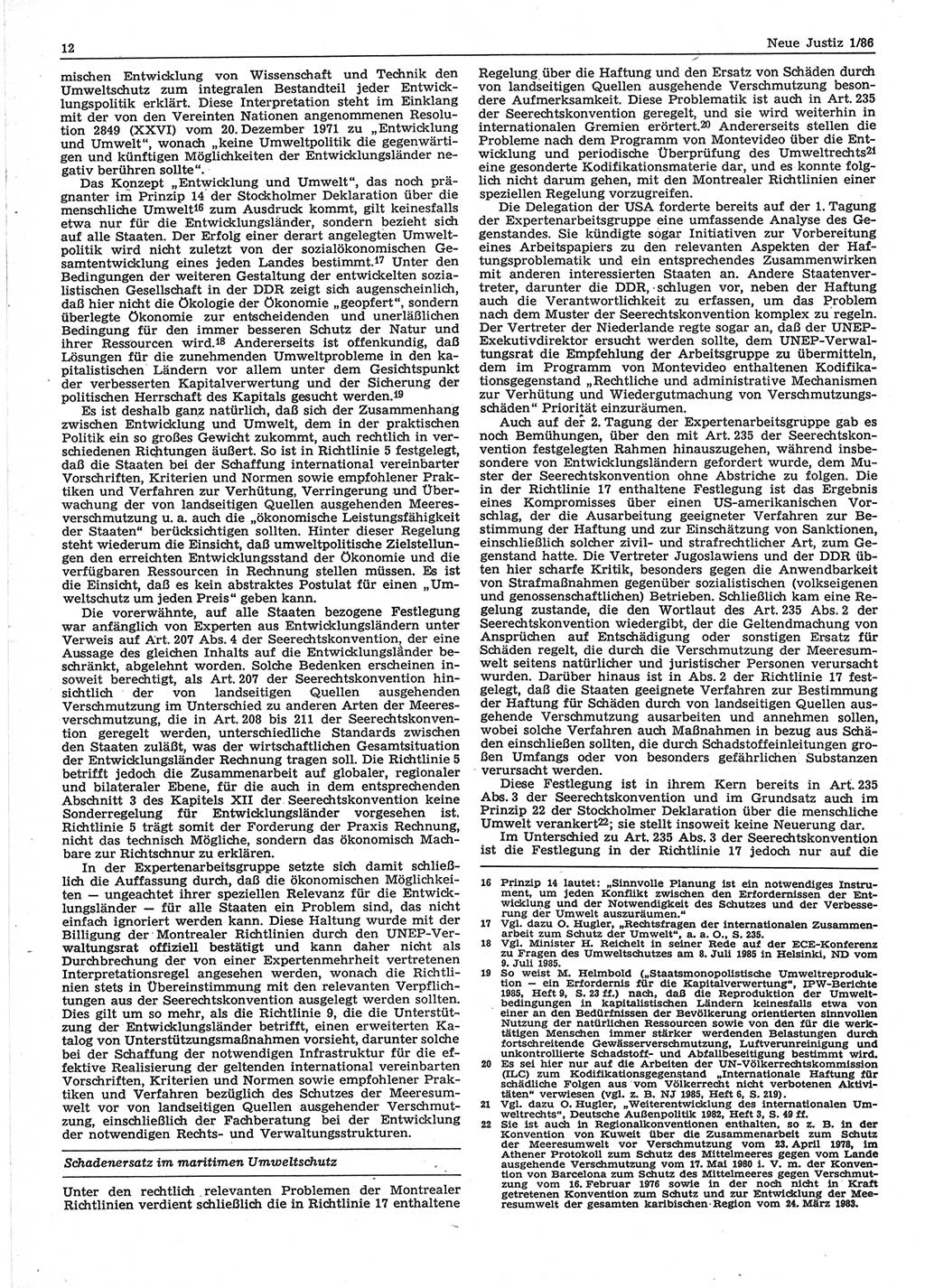 Neue Justiz (NJ), Zeitschrift für sozialistisches Recht und Gesetzlichkeit [Deutsche Demokratische Republik (DDR)], 40. Jahrgang 1986, Seite 12 (NJ DDR 1986, S. 12)