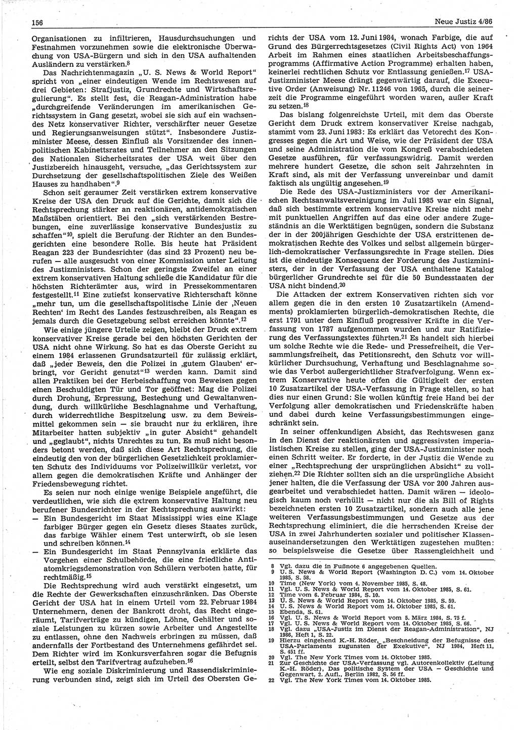Neue Justiz (NJ), Zeitschrift für sozialistisches Recht und Gesetzlichkeit [Deutsche Demokratische Republik (DDR)], 40. Jahrgang 1986, Seite 156 (NJ DDR 1986, S. 156)