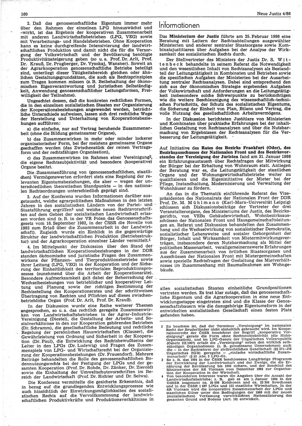 Neue Justiz (NJ), Zeitschrift für sozialistisches Recht und Gesetzlichkeit [Deutsche Demokratische Republik (DDR)], 40. Jahrgang 1986, Seite 160 (NJ DDR 1986, S. 160)