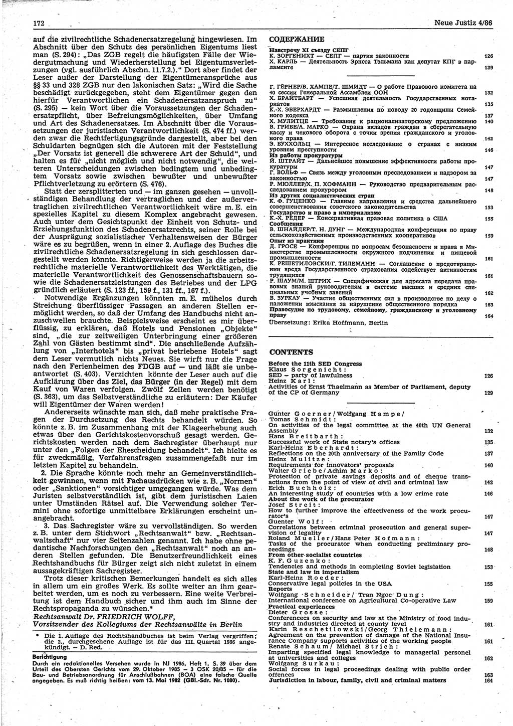 Neue Justiz (NJ), Zeitschrift für sozialistisches Recht und Gesetzlichkeit [Deutsche Demokratische Republik (DDR)], 40. Jahrgang 1986, Seite 172 (NJ DDR 1986, S. 172)