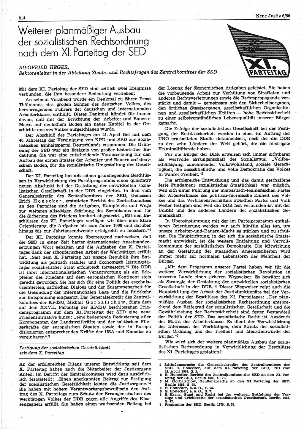 Neue Justiz (NJ), Zeitschrift für sozialistisches Recht und Gesetzlichkeit [Deutsche Demokratische Republik (DDR)], 40. Jahrgang 1986, Seite 214 (NJ DDR 1986, S. 214)