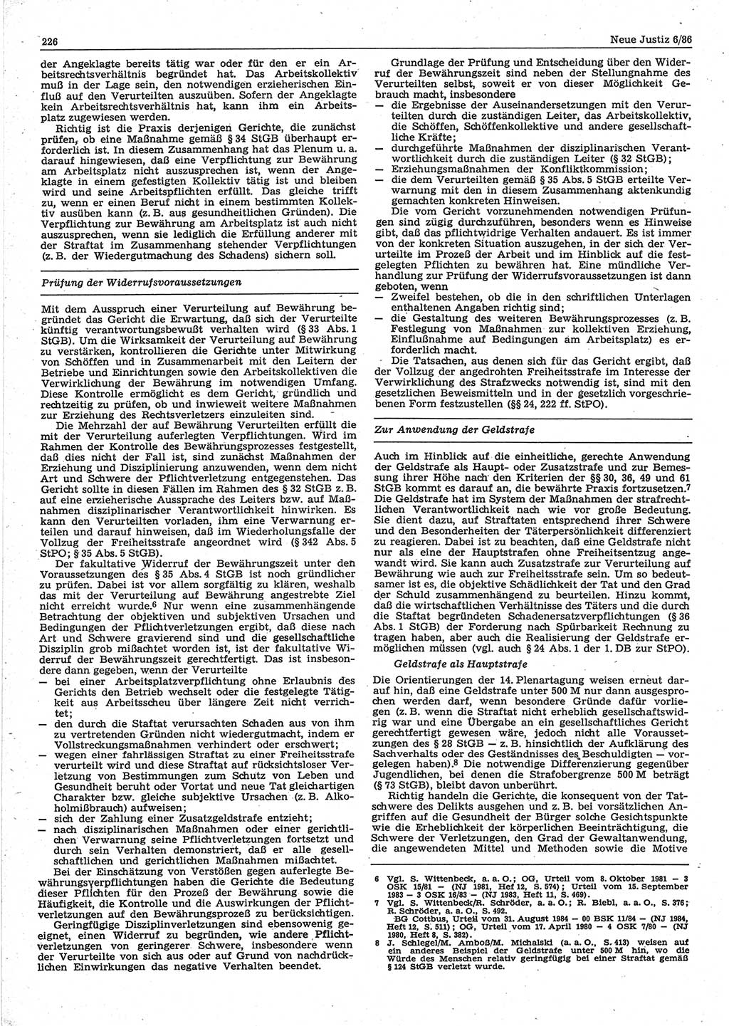 Neue Justiz (NJ), Zeitschrift für sozialistisches Recht und Gesetzlichkeit [Deutsche Demokratische Republik (DDR)], 40. Jahrgang 1986, Seite 226 (NJ DDR 1986, S. 226)