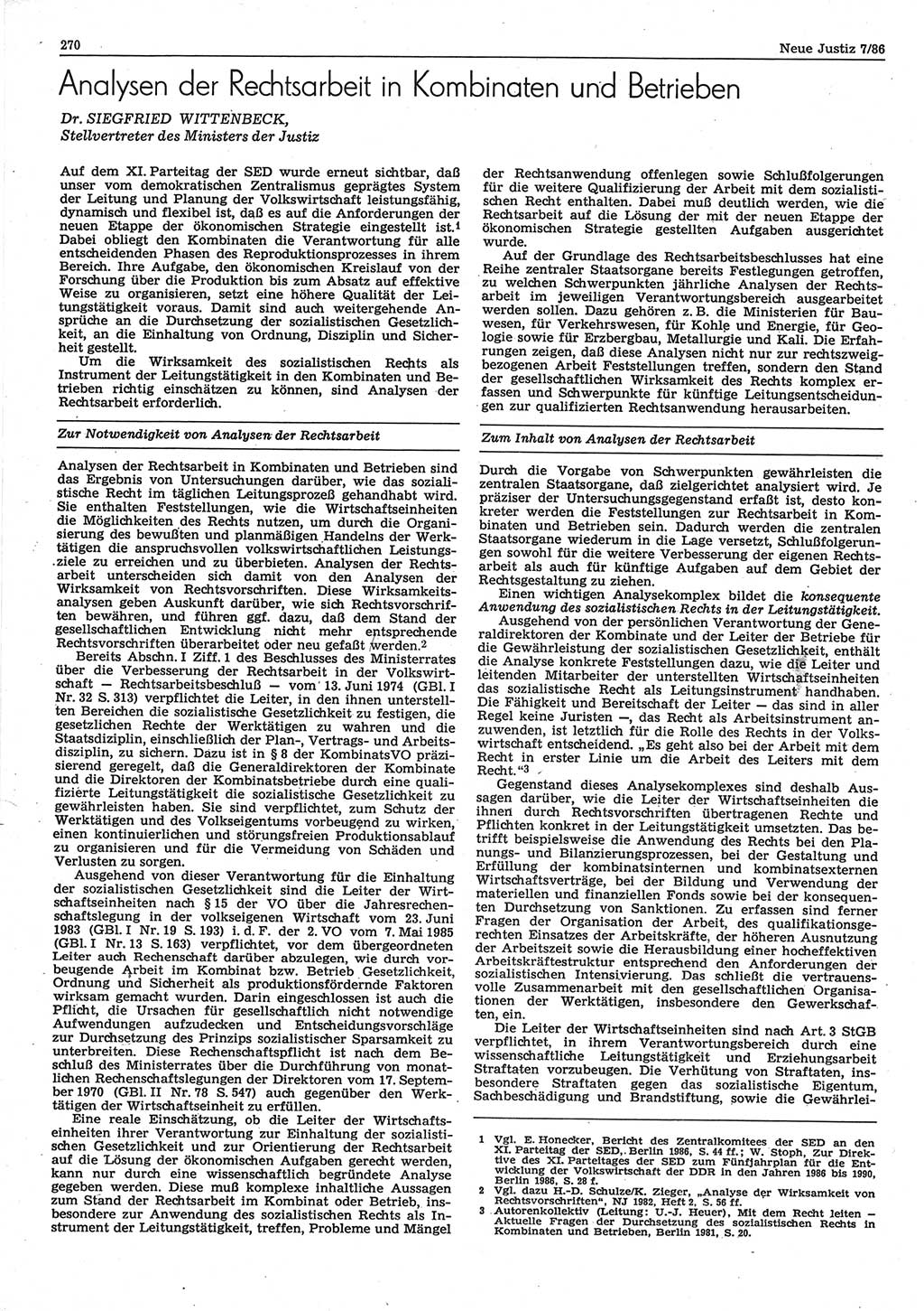 Neue Justiz (NJ), Zeitschrift für sozialistisches Recht und Gesetzlichkeit [Deutsche Demokratische Republik (DDR)], 40. Jahrgang 1986, Seite 270 (NJ DDR 1986, S. 270)