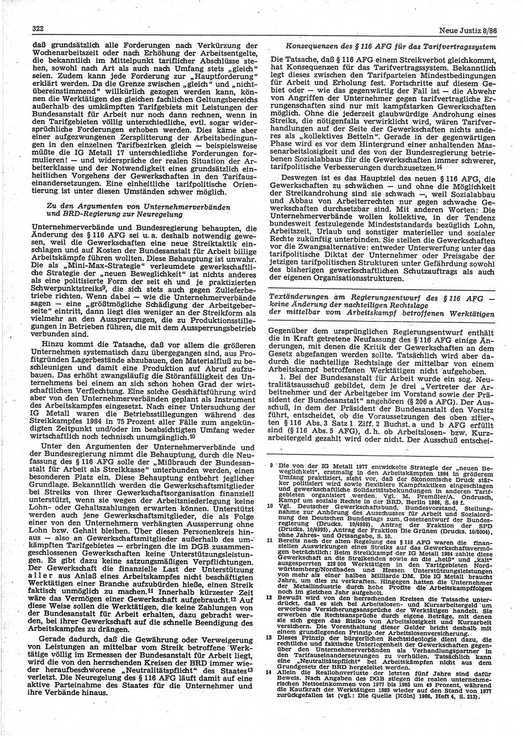 Neue Justiz (NJ), Zeitschrift für sozialistisches Recht und Gesetzlichkeit [Deutsche Demokratische Republik (DDR)], 40. Jahrgang 1986, Seite 322 (NJ DDR 1986, S. 322)