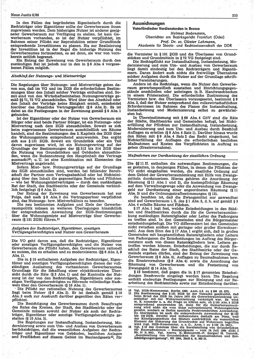 Neue Justiz (NJ), Zeitschrift für sozialistisches Recht und Gesetzlichkeit [Deutsche Demokratische Republik (DDR)], 40. Jahrgang 1986, Seite 333 (NJ DDR 1986, S. 333)
