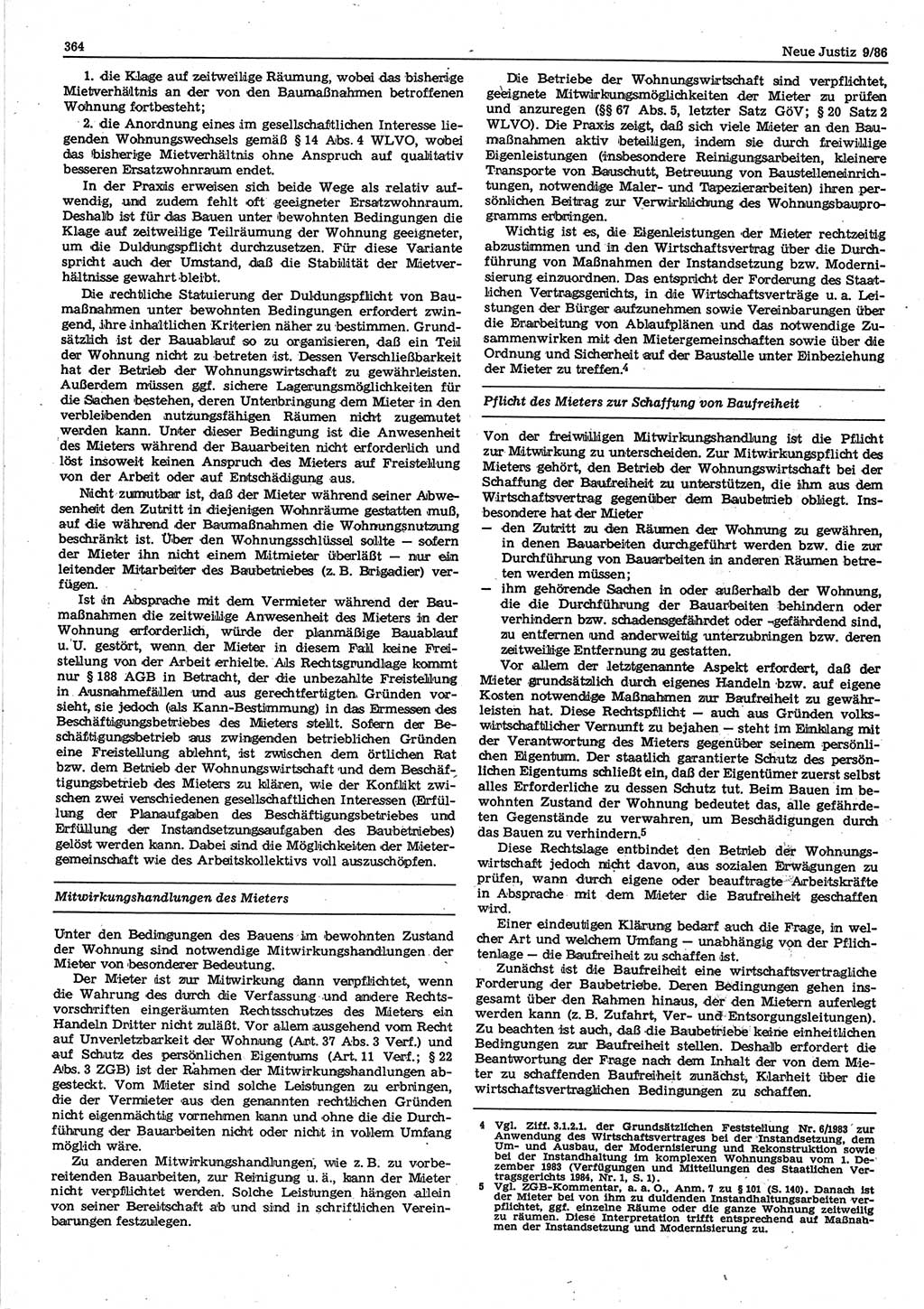 Neue Justiz (NJ), Zeitschrift für sozialistisches Recht und Gesetzlichkeit [Deutsche Demokratische Republik (DDR)], 40. Jahrgang 1986, Seite 364 (NJ DDR 1986, S. 364)