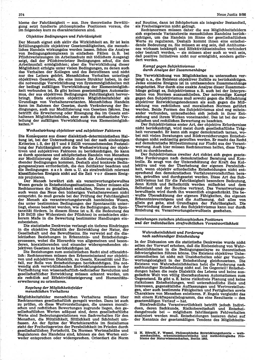 Neue Justiz (NJ), Zeitschrift für sozialistisches Recht und Gesetzlichkeit [Deutsche Demokratische Republik (DDR)], 40. Jahrgang 1986, Seite 374 (NJ DDR 1986, S. 374)