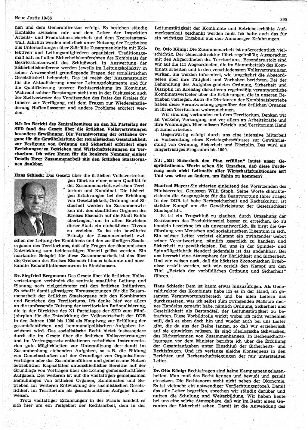 Neue Justiz (NJ), Zeitschrift für sozialistisches Recht und Gesetzlichkeit [Deutsche Demokratische Republik (DDR)], 40. Jahrgang 1986, Seite 395 (NJ DDR 1986, S. 395)