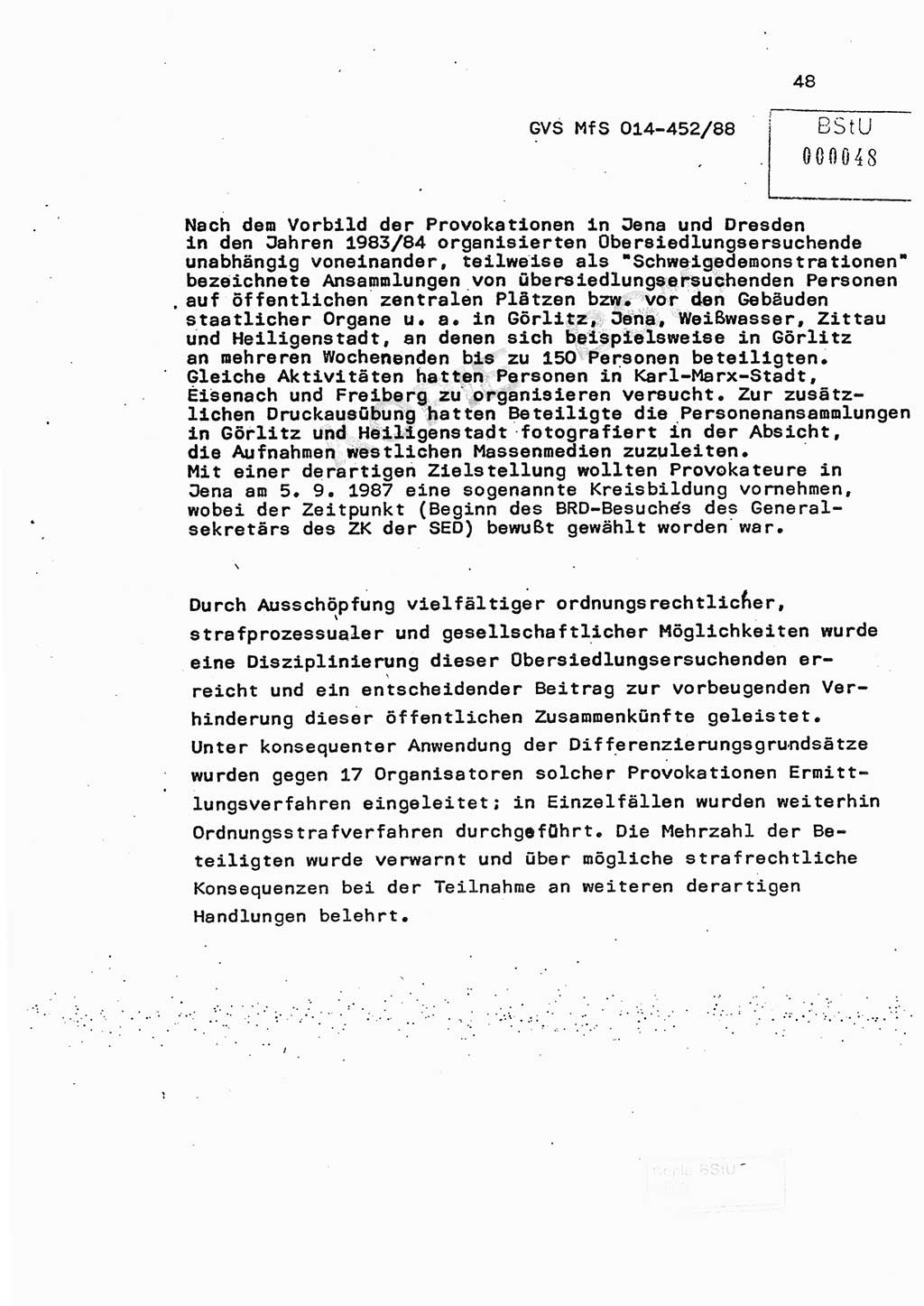 Jahresbericht der Hauptabteilung (HA) Ⅸ 1987, Einschätzung der Wirksamkeit der Untersuchungsarbeit im Jahre 1987, Ministerium für Staatssicherheit (MfS) der Deutschen Demokratischen Republik (DDR), Hauptabteilung Ⅸ, Geheime Verschlußsache (GVS) o014-452/88, Berlin 1988, Seite 48 (Einsch. MfS DDR HA Ⅸ GVS o014-452/88 1987, S. 48)