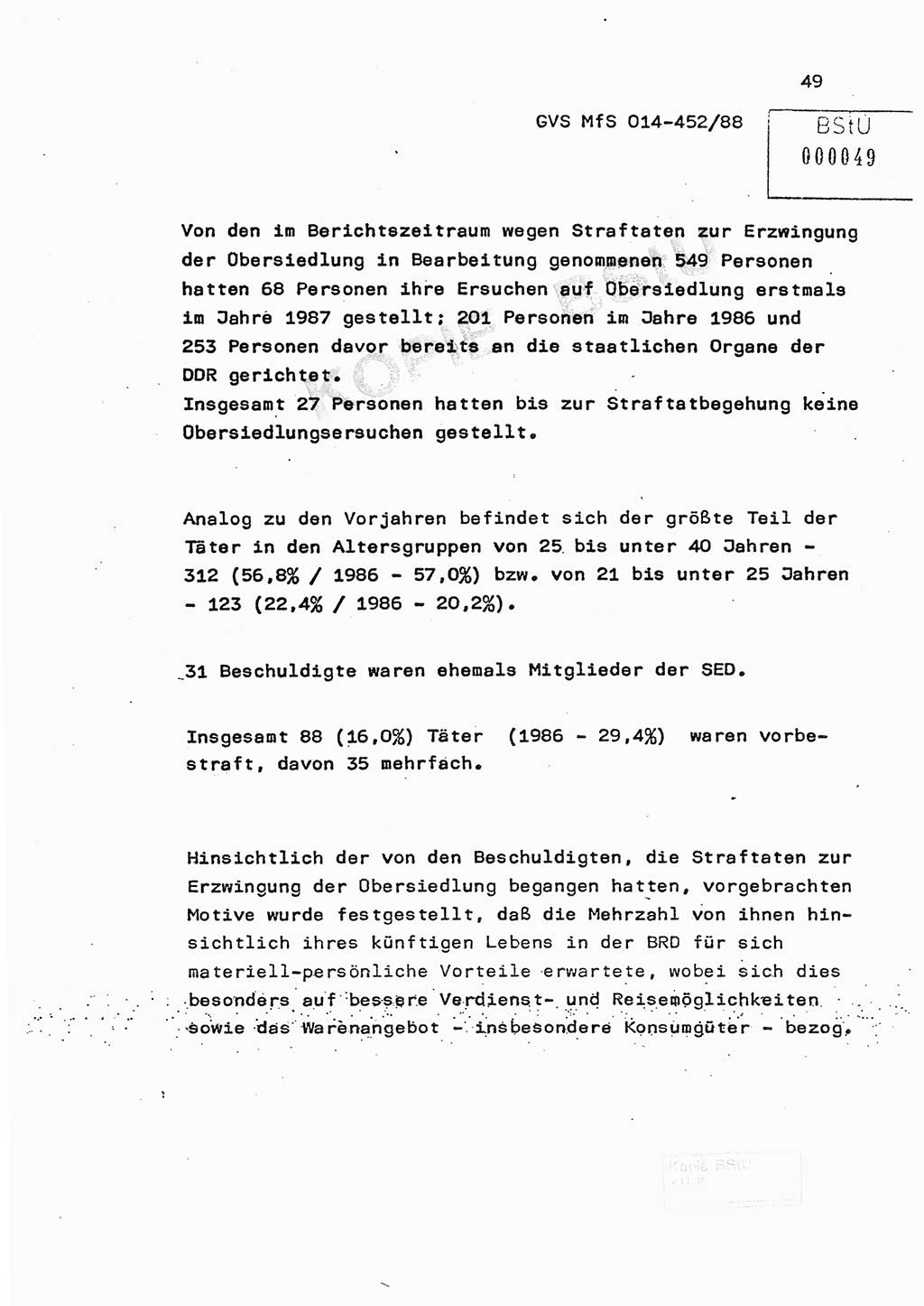 Jahresbericht der Hauptabteilung (HA) Ⅸ 1987, Einschätzung der Wirksamkeit der Untersuchungsarbeit im Jahre 1987, Ministerium für Staatssicherheit (MfS) der Deutschen Demokratischen Republik (DDR), Hauptabteilung Ⅸ, Geheime Verschlußsache (GVS) o014-452/88, Berlin 1988, Seite 49 (Einsch. MfS DDR HA Ⅸ GVS o014-452/88 1987, S. 49)