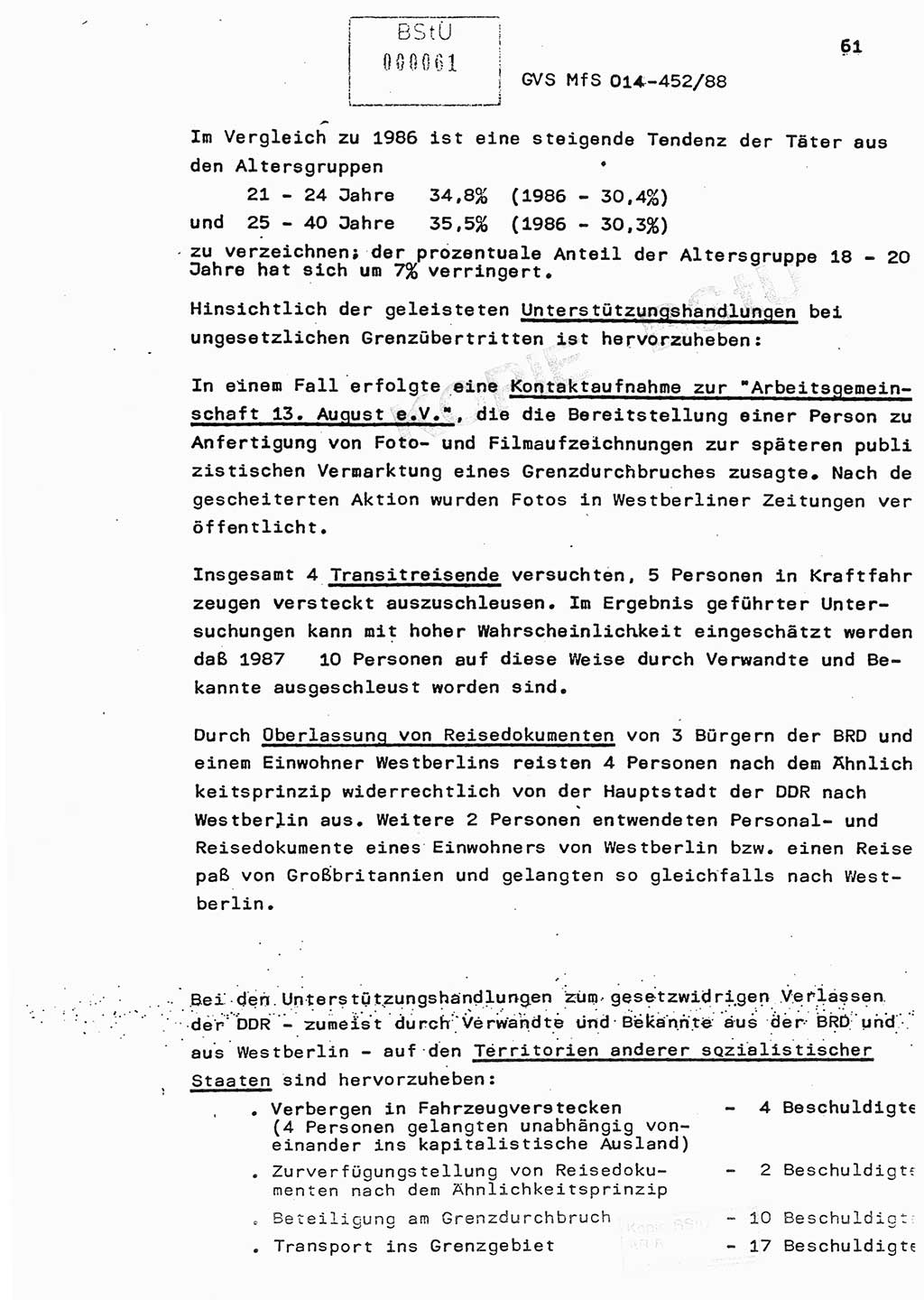 Jahresbericht der Hauptabteilung (HA) Ⅸ 1987, Einschätzung der Wirksamkeit der Untersuchungsarbeit im Jahre 1987, Ministerium für Staatssicherheit (MfS) der Deutschen Demokratischen Republik (DDR), Hauptabteilung Ⅸ, Geheime Verschlußsache (GVS) o014-452/88, Berlin 1988, Seite 61 (Einsch. MfS DDR HA Ⅸ GVS o014-452/88 1987, S. 61)