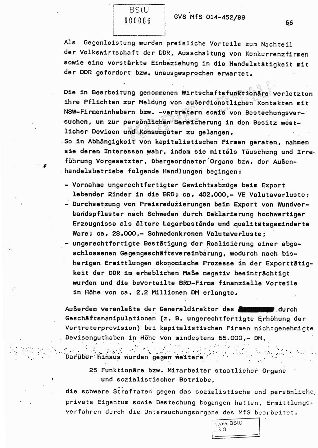 Jahresbericht der Hauptabteilung (HA) Ⅸ 1987, Einschätzung der Wirksamkeit der Untersuchungsarbeit im Jahre 1987, Ministerium für Staatssicherheit (MfS) der Deutschen Demokratischen Republik (DDR), Hauptabteilung Ⅸ, Geheime Verschlußsache (GVS) o014-452/88, Berlin 1988, Seite 66 (Einsch. MfS DDR HA Ⅸ GVS o014-452/88 1987, S. 66)