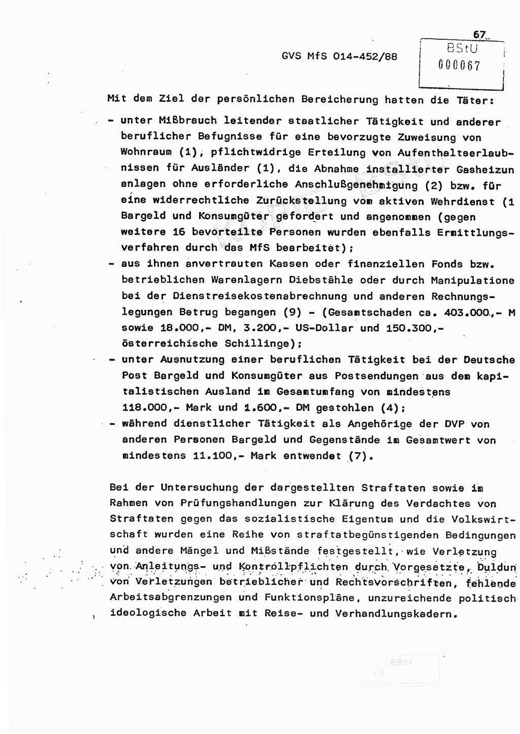 Jahresbericht der Hauptabteilung (HA) Ⅸ 1987, Einschätzung der Wirksamkeit der Untersuchungsarbeit im Jahre 1987, Ministerium für Staatssicherheit (MfS) der Deutschen Demokratischen Republik (DDR), Hauptabteilung Ⅸ, Geheime Verschlußsache (GVS) o014-452/88, Berlin 1988, Seite 67 (Einsch. MfS DDR HA Ⅸ GVS o014-452/88 1987, S. 67)