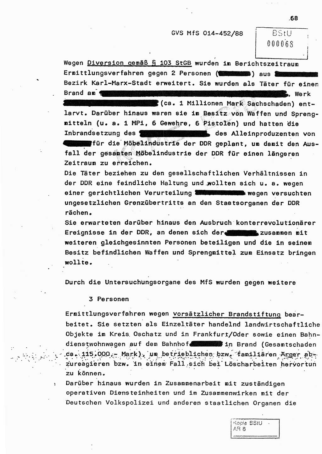 Jahresbericht der Hauptabteilung (HA) Ⅸ 1987, Einschätzung der Wirksamkeit der Untersuchungsarbeit im Jahre 1987, Ministerium für Staatssicherheit (MfS) der Deutschen Demokratischen Republik (DDR), Hauptabteilung Ⅸ, Geheime Verschlußsache (GVS) o014-452/88, Berlin 1988, Seite 68 (Einsch. MfS DDR HA Ⅸ GVS o014-452/88 1987, S. 68)