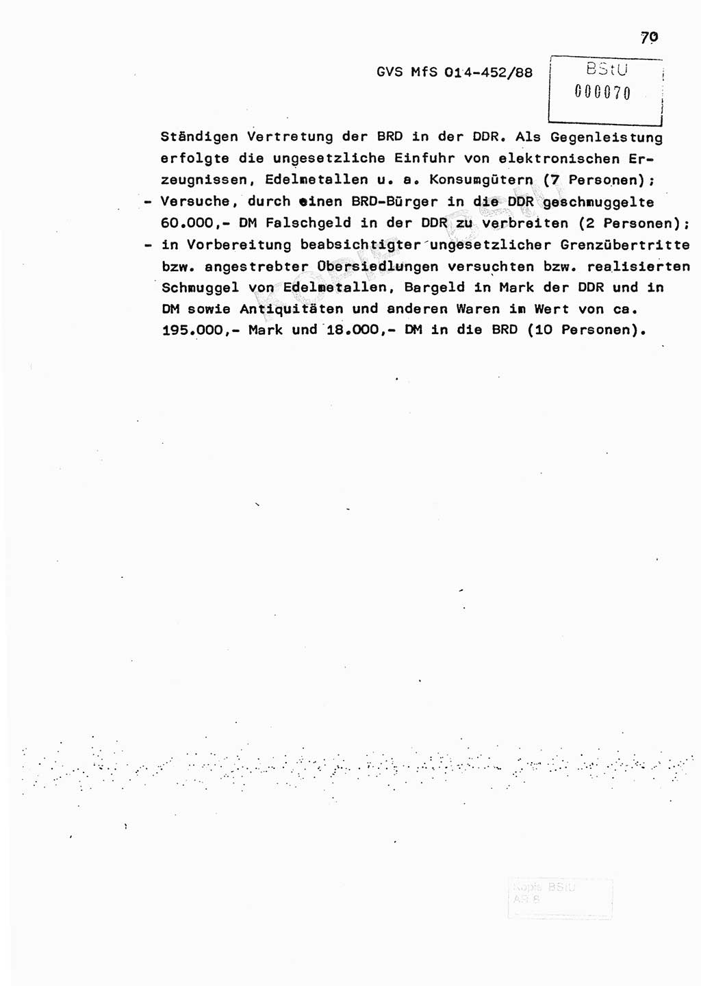 Jahresbericht der Hauptabteilung (HA) Ⅸ 1987, Einschätzung der Wirksamkeit der Untersuchungsarbeit im Jahre 1987, Ministerium für Staatssicherheit (MfS) der Deutschen Demokratischen Republik (DDR), Hauptabteilung Ⅸ, Geheime Verschlußsache (GVS) o014-452/88, Berlin 1988, Seite 70 (Einsch. MfS DDR HA Ⅸ GVS o014-452/88 1987, S. 70)