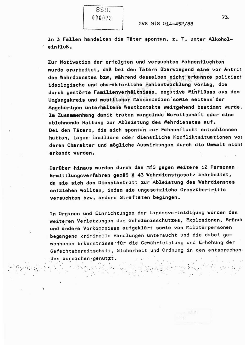 Jahresbericht der Hauptabteilung (HA) Ⅸ 1987, Einschätzung der Wirksamkeit der Untersuchungsarbeit im Jahre 1987, Ministerium für Staatssicherheit (MfS) der Deutschen Demokratischen Republik (DDR), Hauptabteilung Ⅸ, Geheime Verschlußsache (GVS) o014-452/88, Berlin 1988, Seite 73 (Einsch. MfS DDR HA Ⅸ GVS o014-452/88 1987, S. 73)