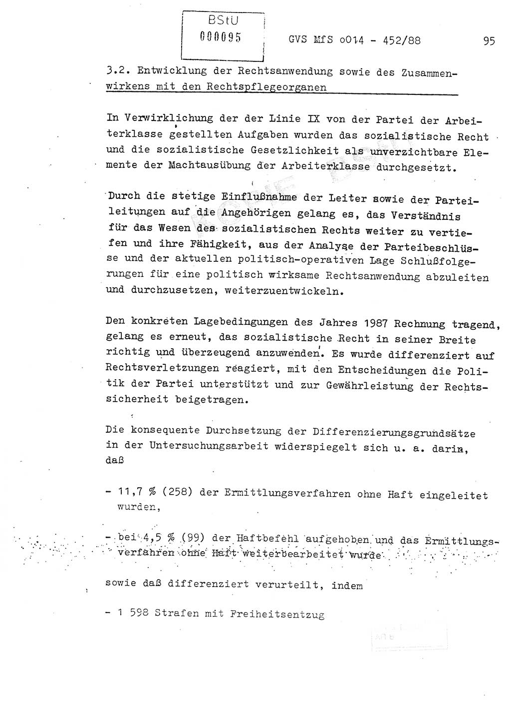 Jahresbericht der Hauptabteilung (HA) Ⅸ 1987, Einschätzung der Wirksamkeit der Untersuchungsarbeit im Jahre 1987, Ministerium für Staatssicherheit (MfS) der Deutschen Demokratischen Republik (DDR), Hauptabteilung Ⅸ, Geheime Verschlußsache (GVS) o014-452/88, Berlin 1988, Seite 95 (Einsch. MfS DDR HA Ⅸ GVS o014-452/88 1987, S. 95)