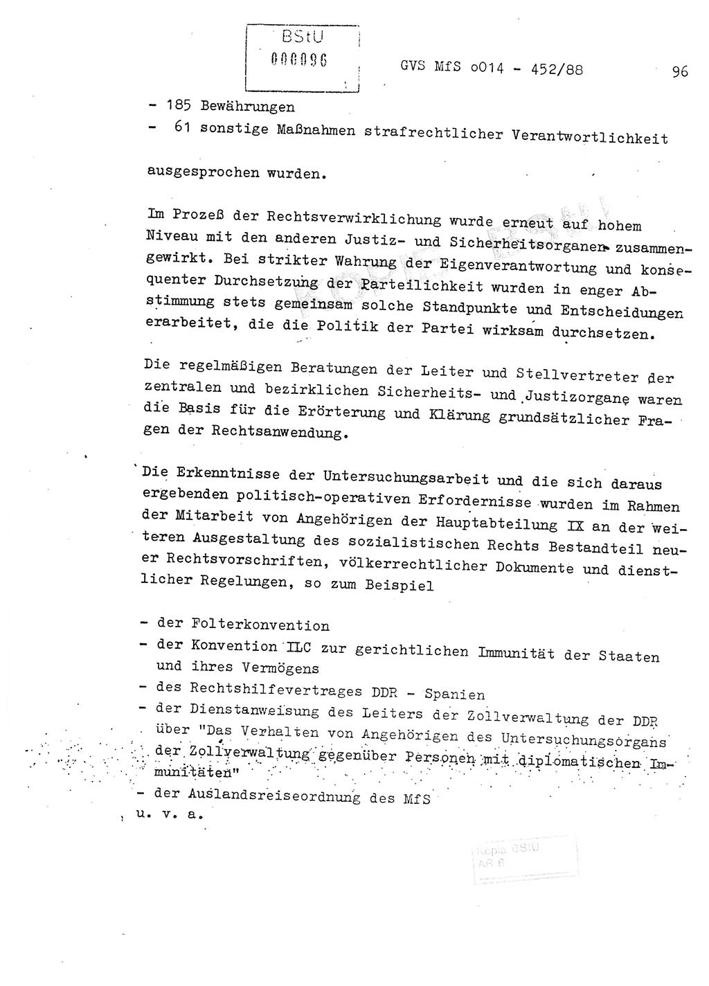 Jahresbericht der Hauptabteilung (HA) Ⅸ 1987, Einschätzung der Wirksamkeit der Untersuchungsarbeit im Jahre 1987, Ministerium für Staatssicherheit (MfS) der Deutschen Demokratischen Republik (DDR), Hauptabteilung Ⅸ, Geheime Verschlußsache (GVS) o014-452/88, Berlin 1988, Seite 96 (Einsch. MfS DDR HA Ⅸ GVS o014-452/88 1987, S. 96)